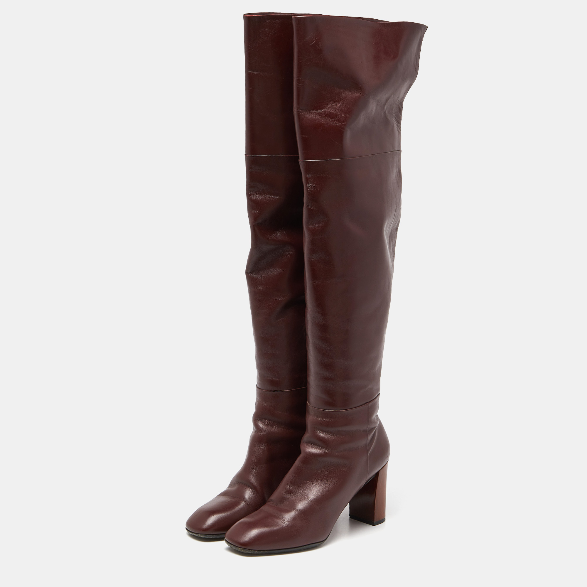 Louis Vuitton Burgundy Leather Over The Knee Length Boots Size 39