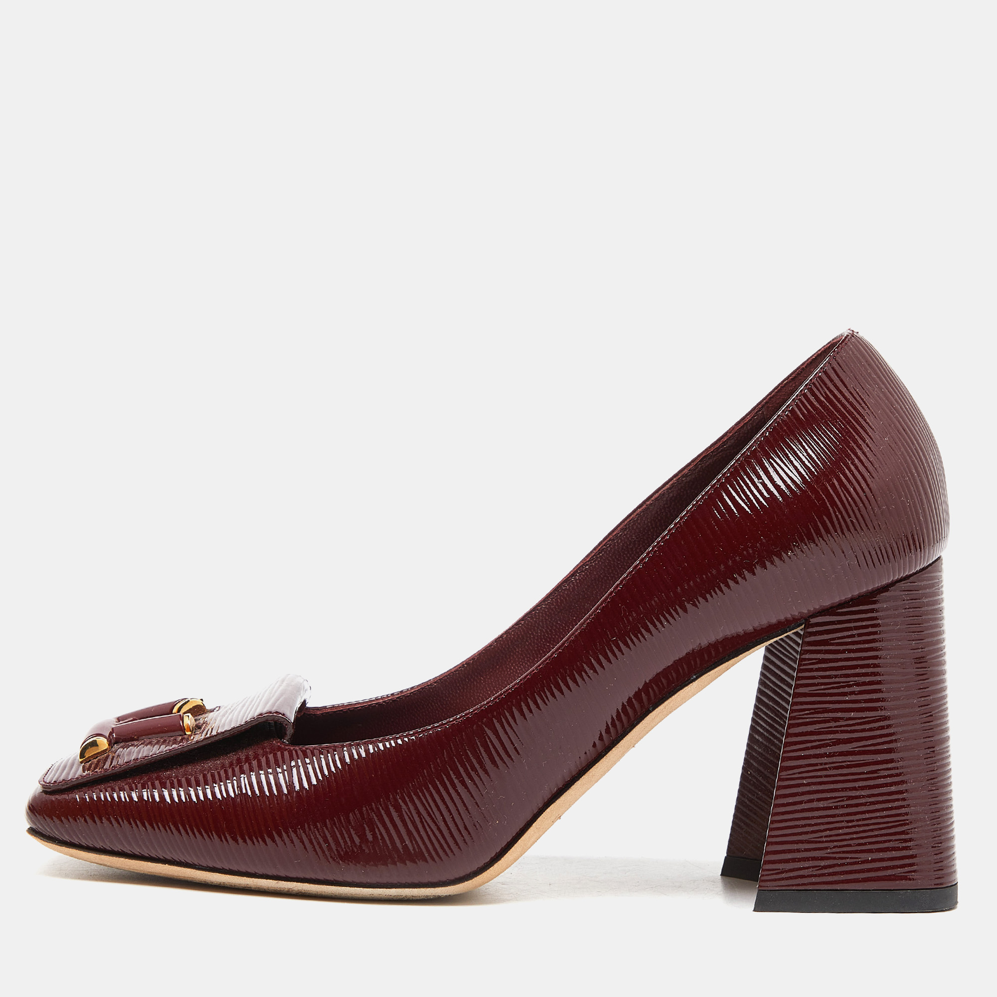 Louis vuitton burgundy patent leather block heel pumps size 37