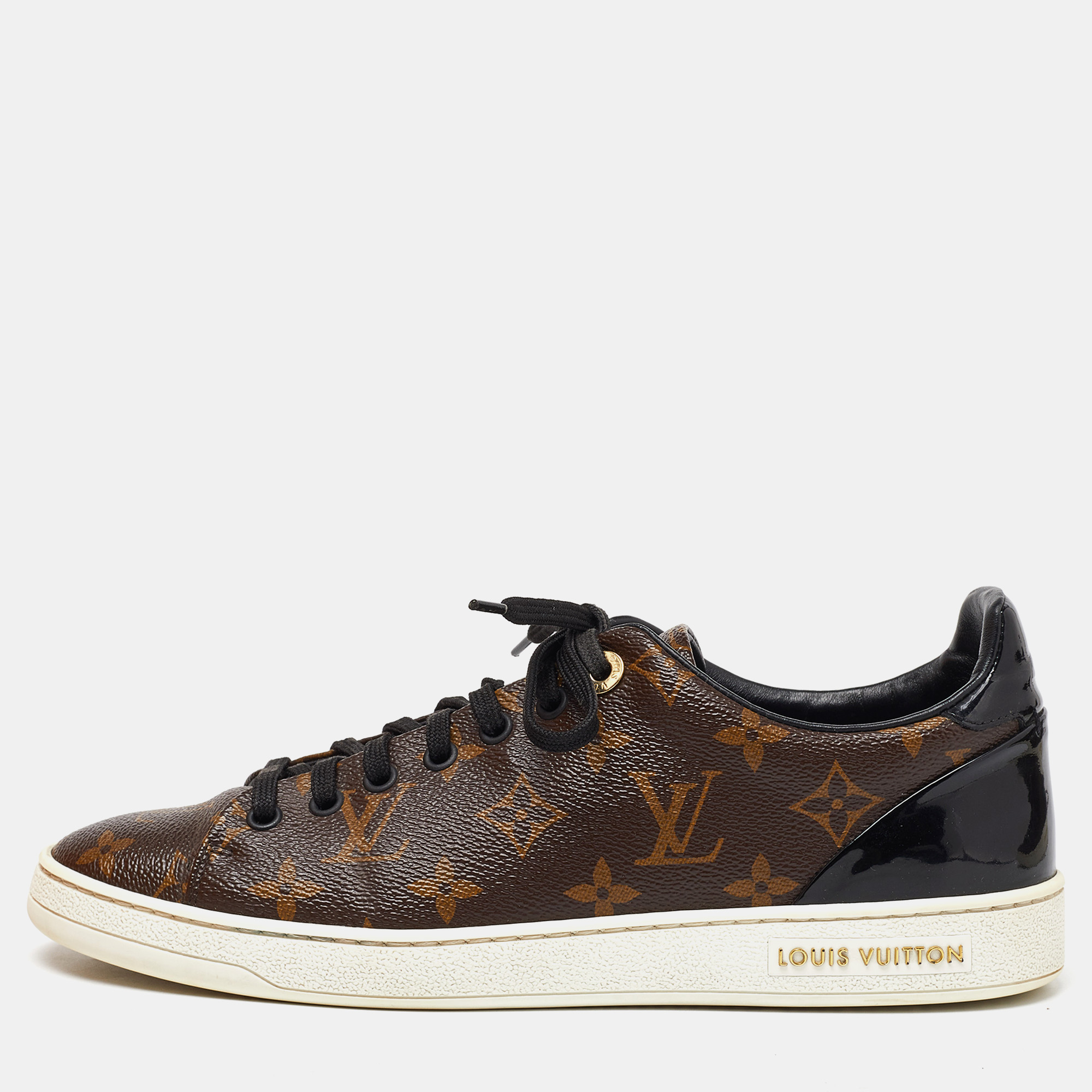Louis vuitton brown monogram canvas frontrow low top sneakers size 40