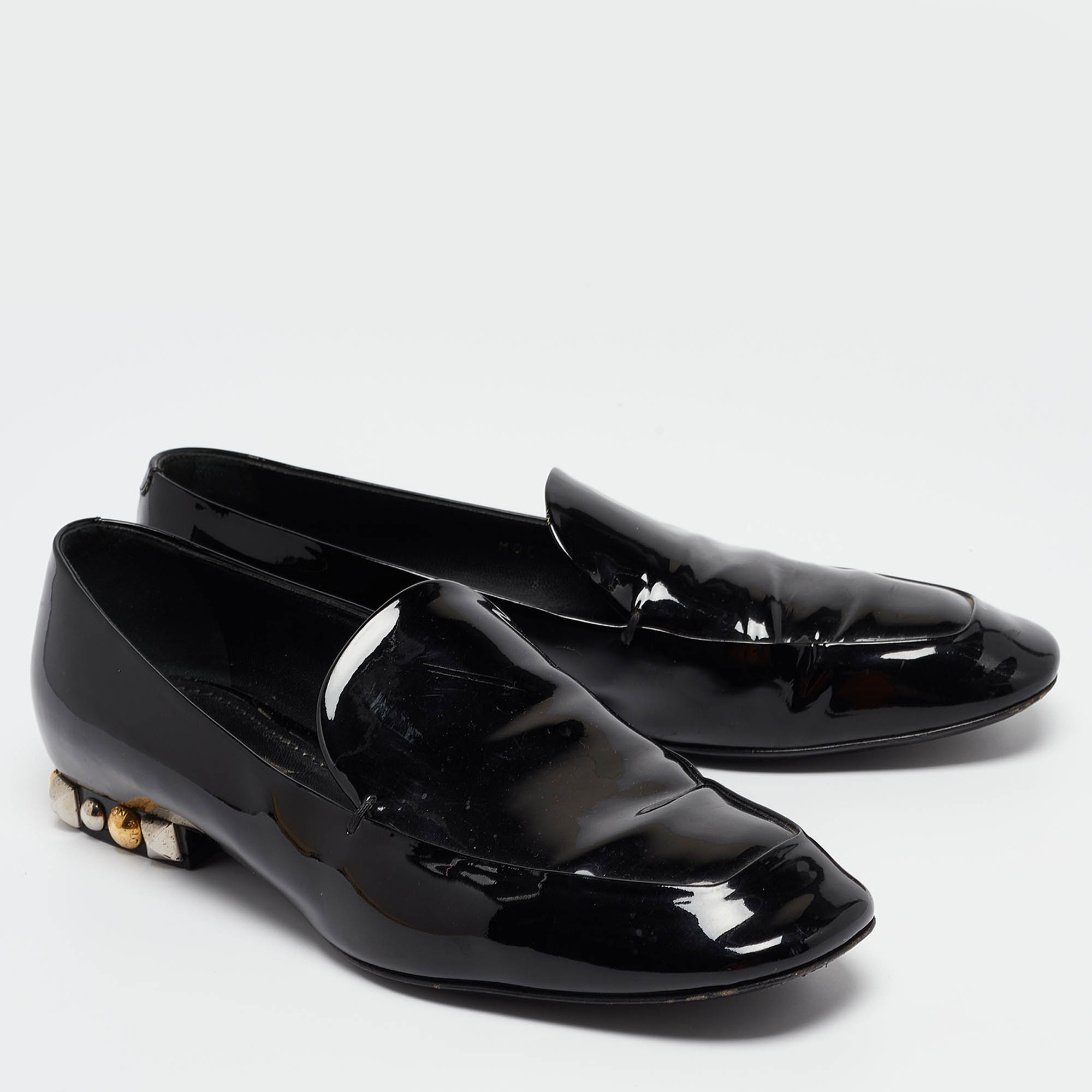 Louis Vuitton Black Patent Leather Studded Smoking Slipper Size 36.5