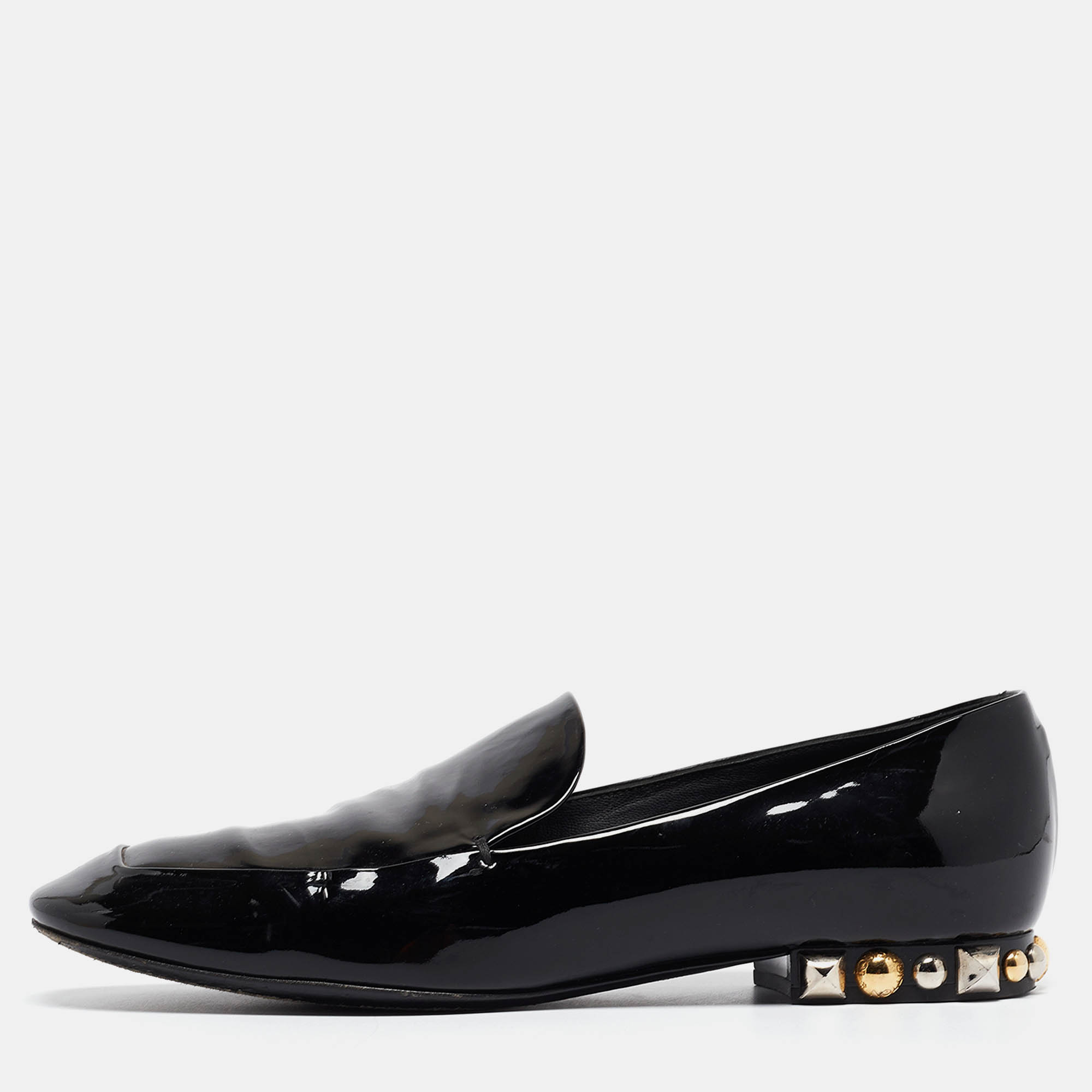 Louis vuitton black patent leather studded smoking slipper size 36.5