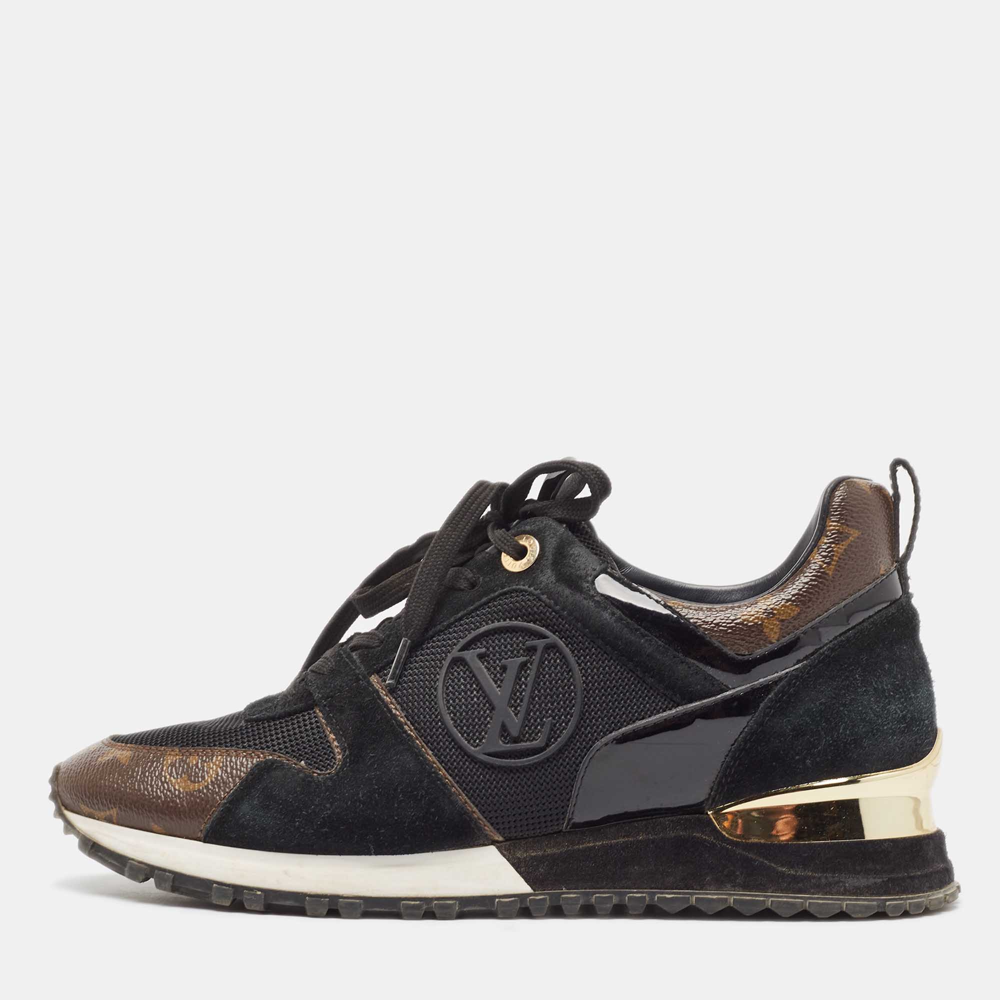 Louis vuitton brown/black monogram coated canvas and mesh run away low top sneakers size 39