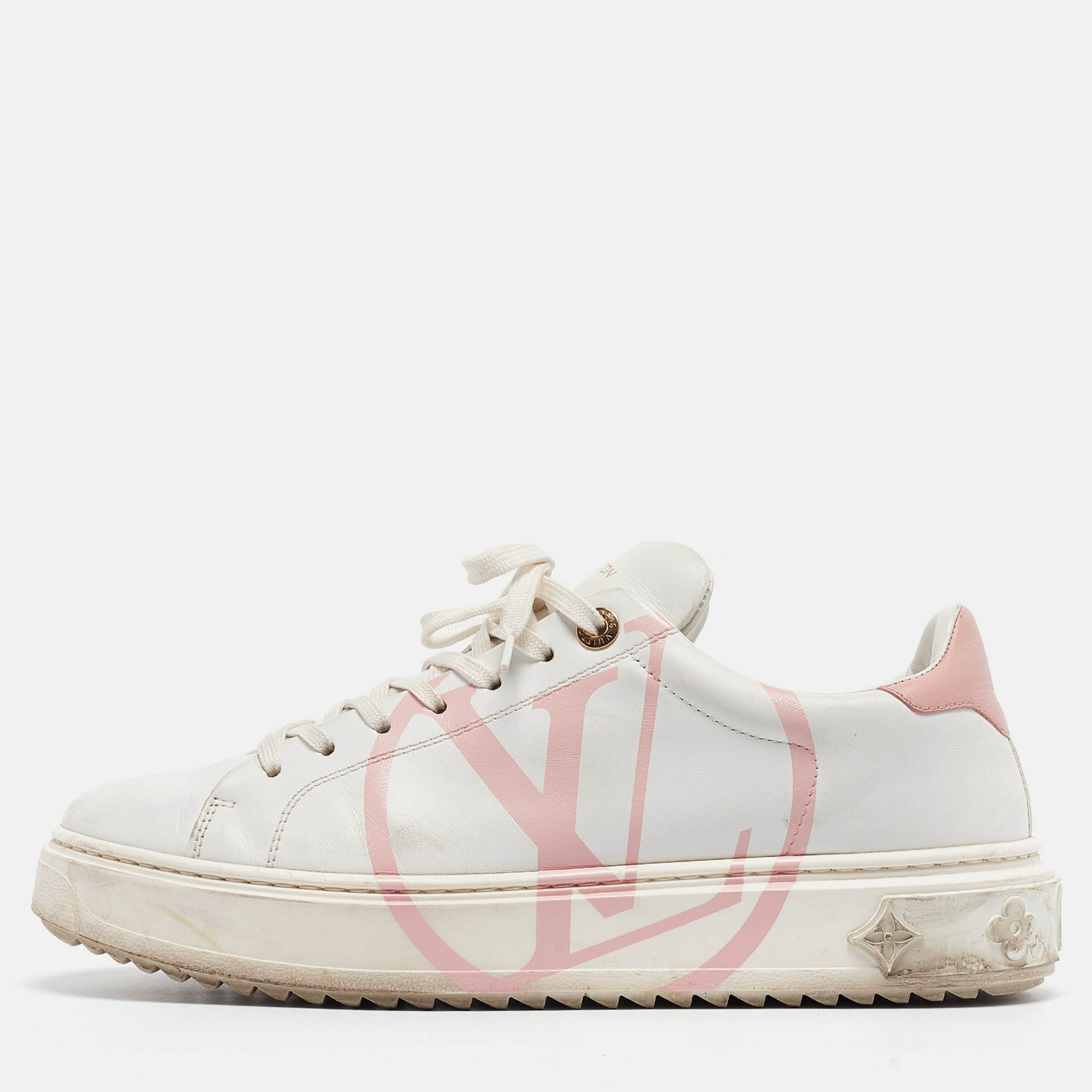 Louis vuitton white/pink leather time out sneakers size 41