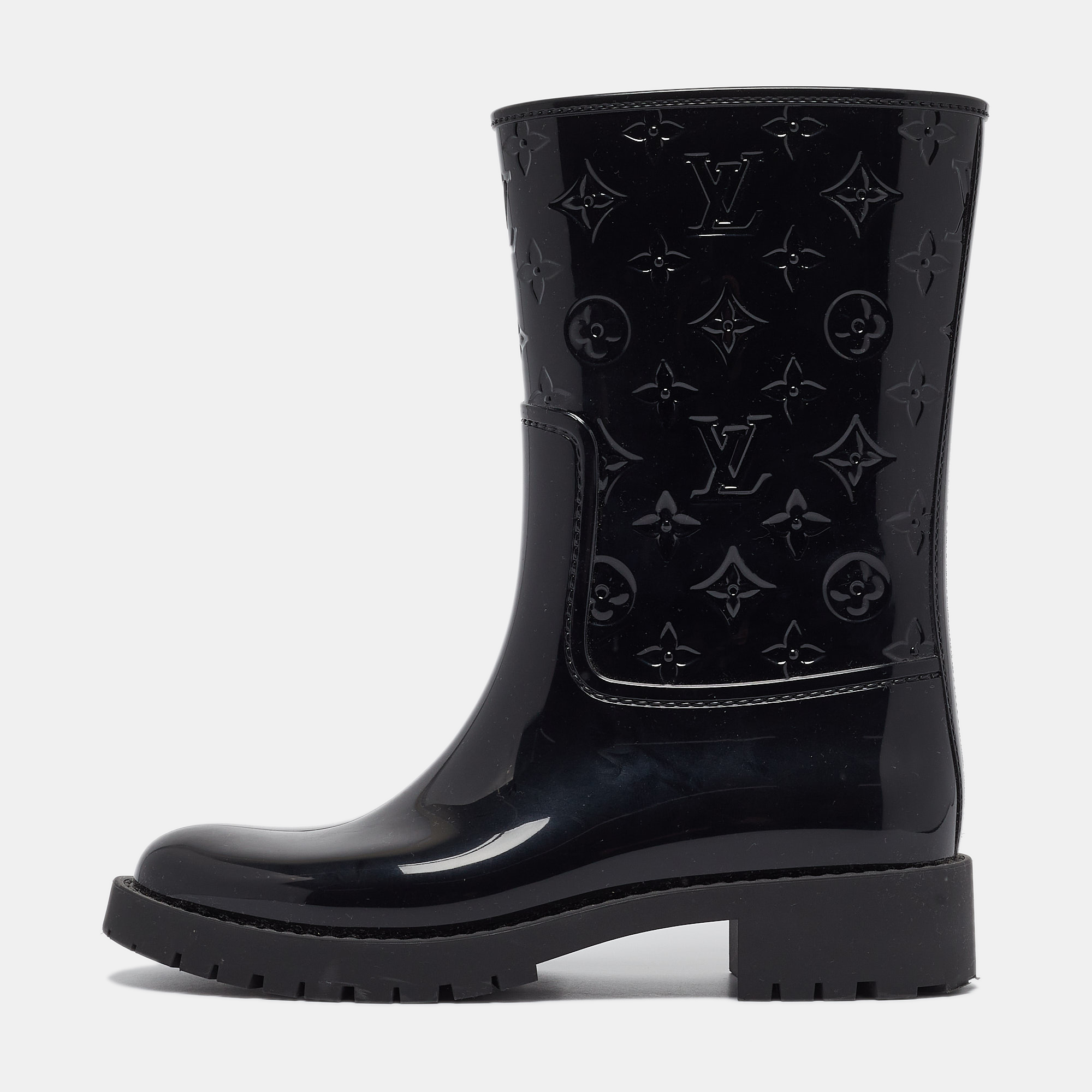 Louis vuitton black monogram rubber mid calf boots size 39