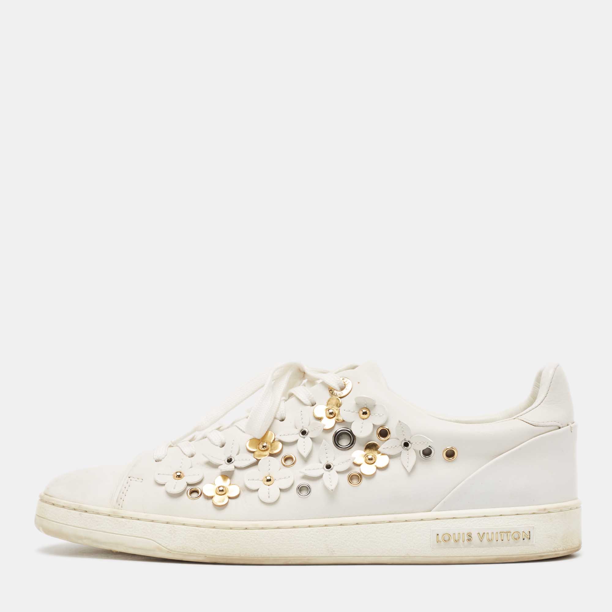 Louis vuitton white leather embellished frontrow sneakers size 41