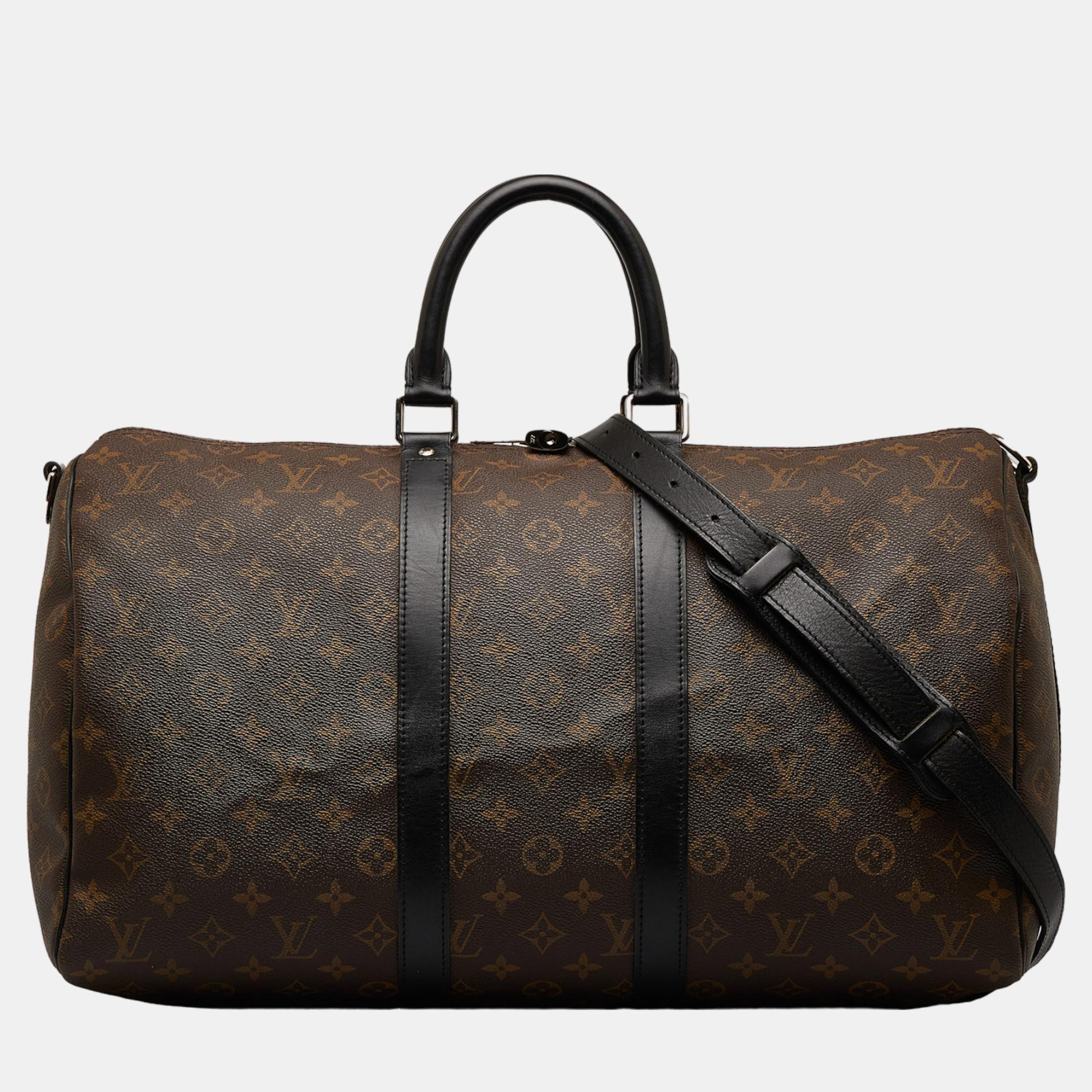 Louis Vuitton Black/Brown Monogram Macassar Keepall Bandouliere 45