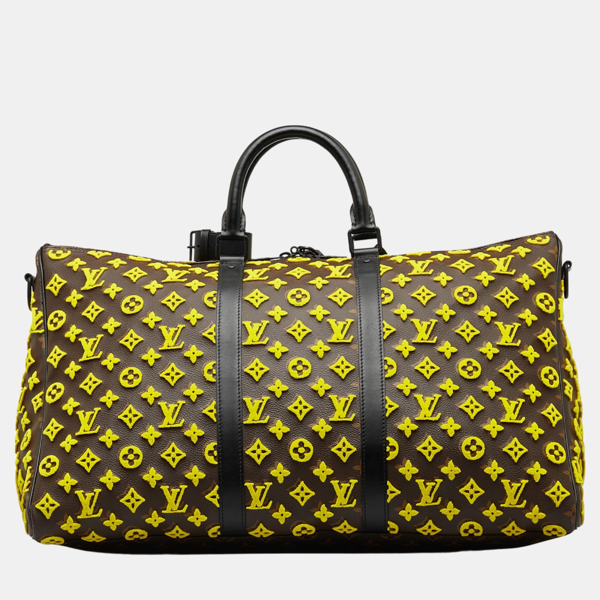 Louis Vuitton Yellow Monogram Tuffetage Triangle Keepall Bandouliere 50
