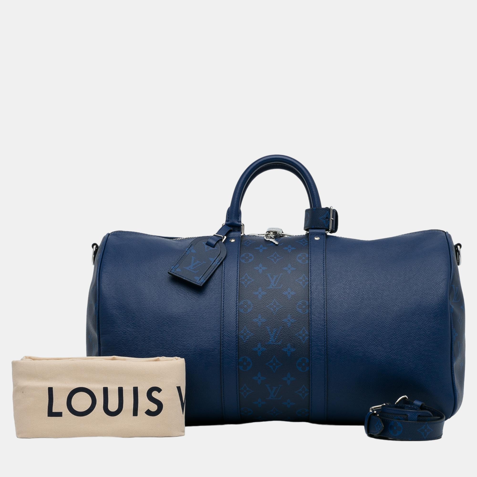 Louis Vuitton Blue Taigarama Keepall Bandouliere 50