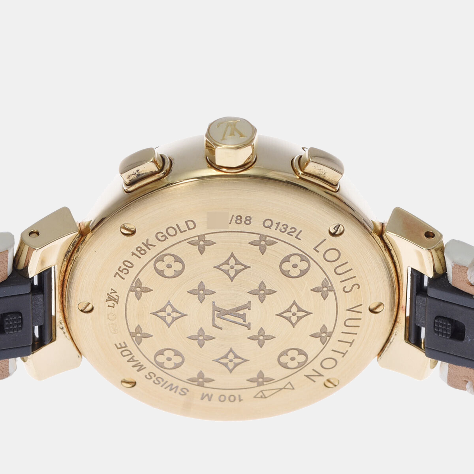 Louis Vuitton White Shell 18k Yellow Gold Tambour Q132L Quartz Women's Wristwatch 34 Mm