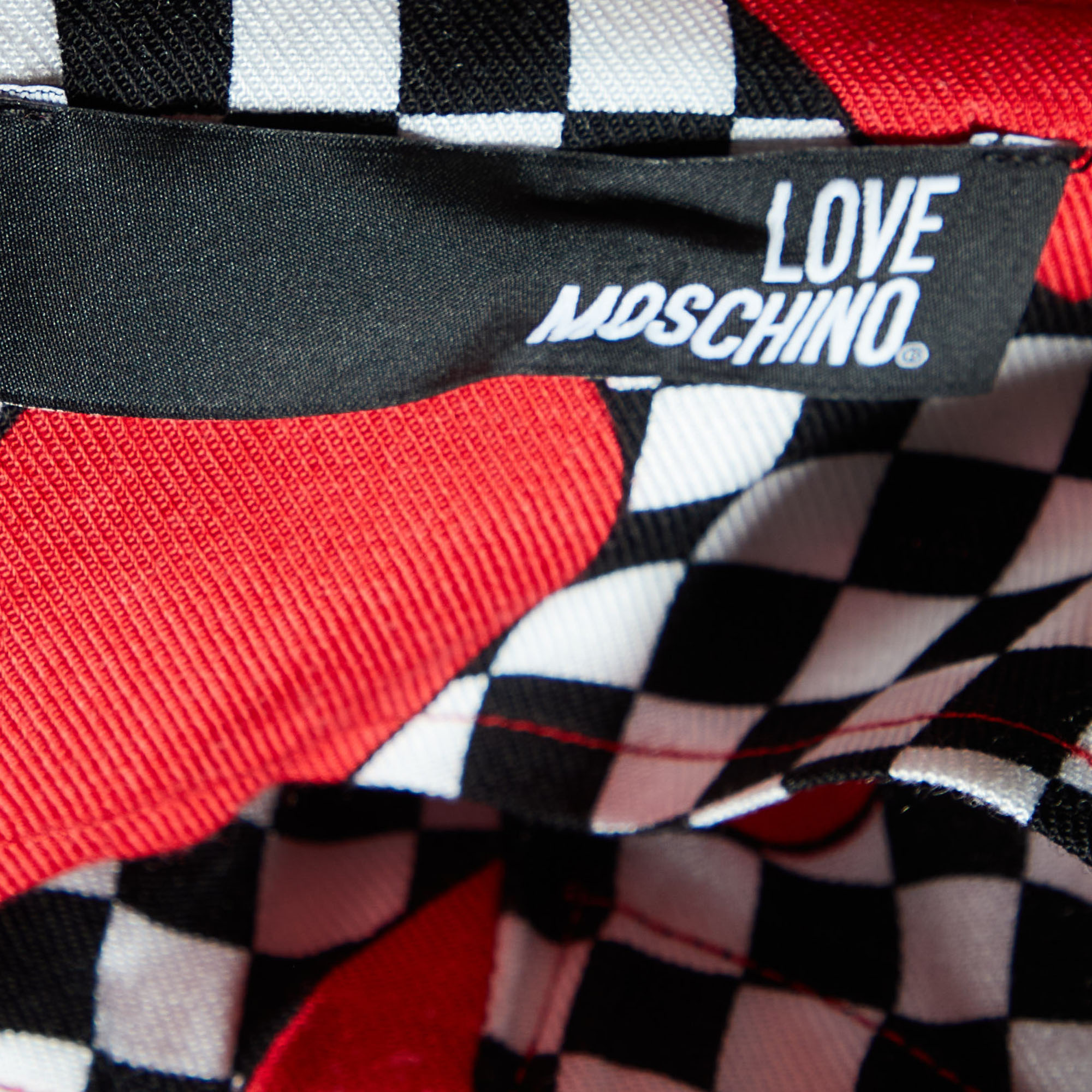 Love Moschino Red Love & Checkered Printed Twill Maxi Dress S