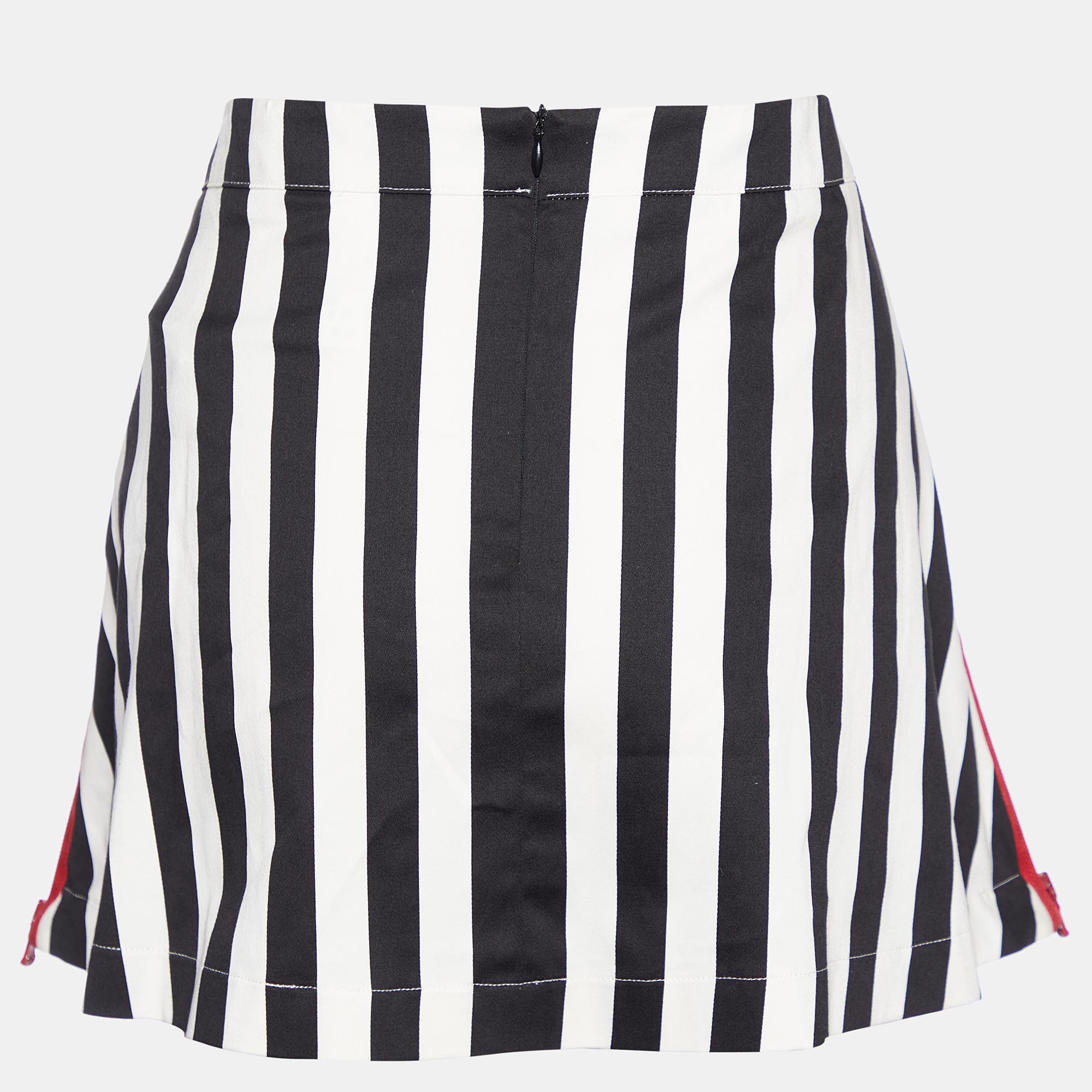 Love Moschino Black & White Striped Cotton Contrast Zip Detail Mini Skirt M