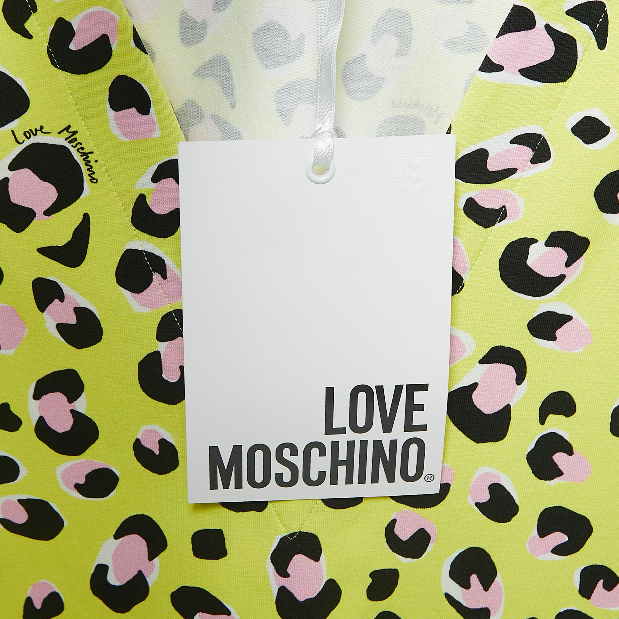 Love Moschino Yellow Animal Printed Cotton V-Neck Mini Dress S