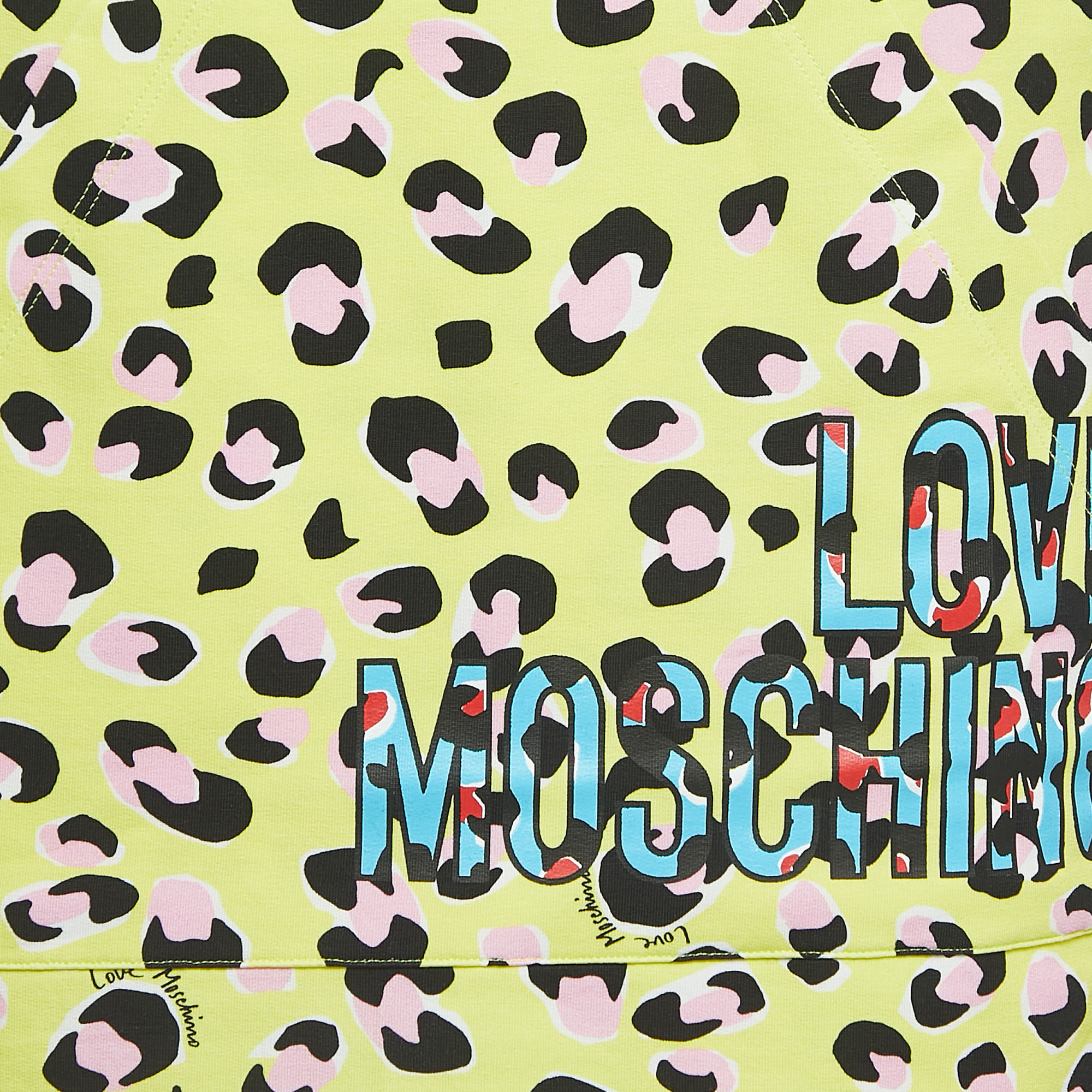 Love Moschino Yellow Animal Printed Cotton V-Neck Mini Dress S