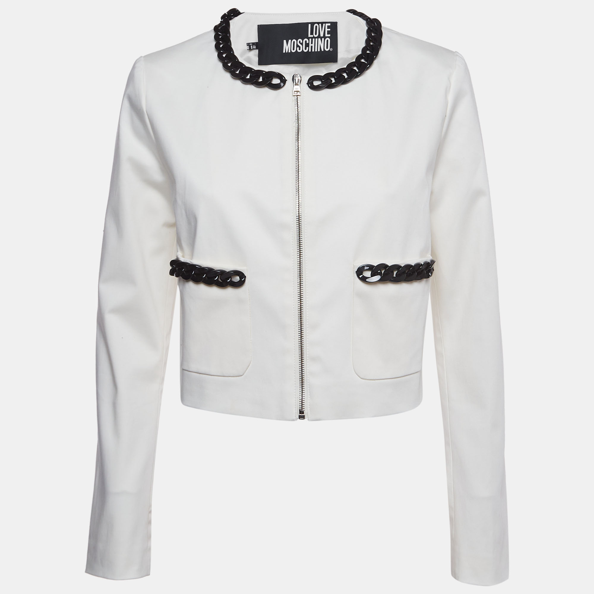 Love Moschino White Cotton Chain Detail Cropped Jacket M