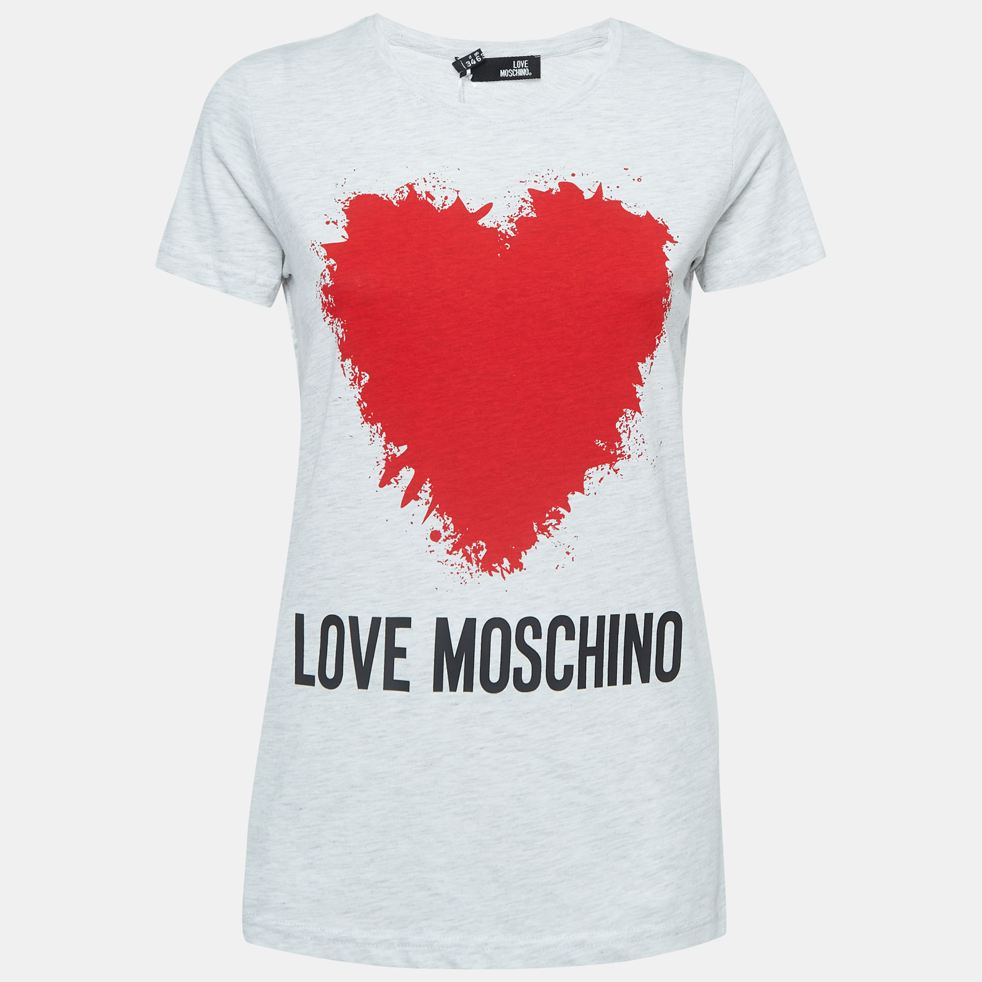 Love moschino grey logo print cotton crew neck t-shirt s