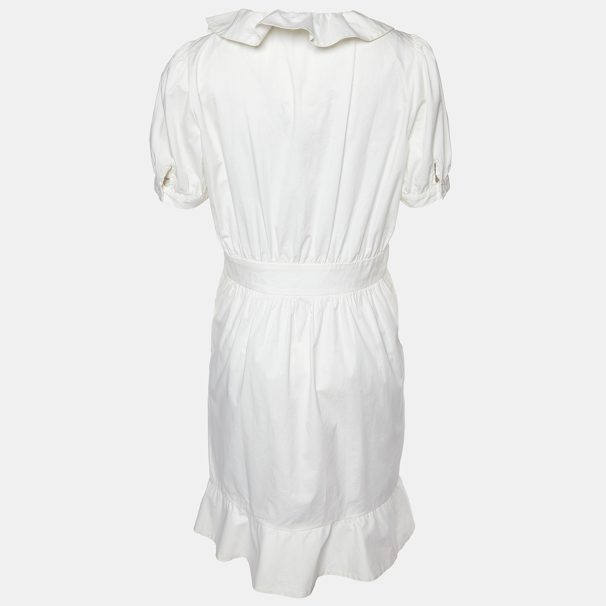 Love Moschino White Cotton Ruffle Detail Knee Length Dress M