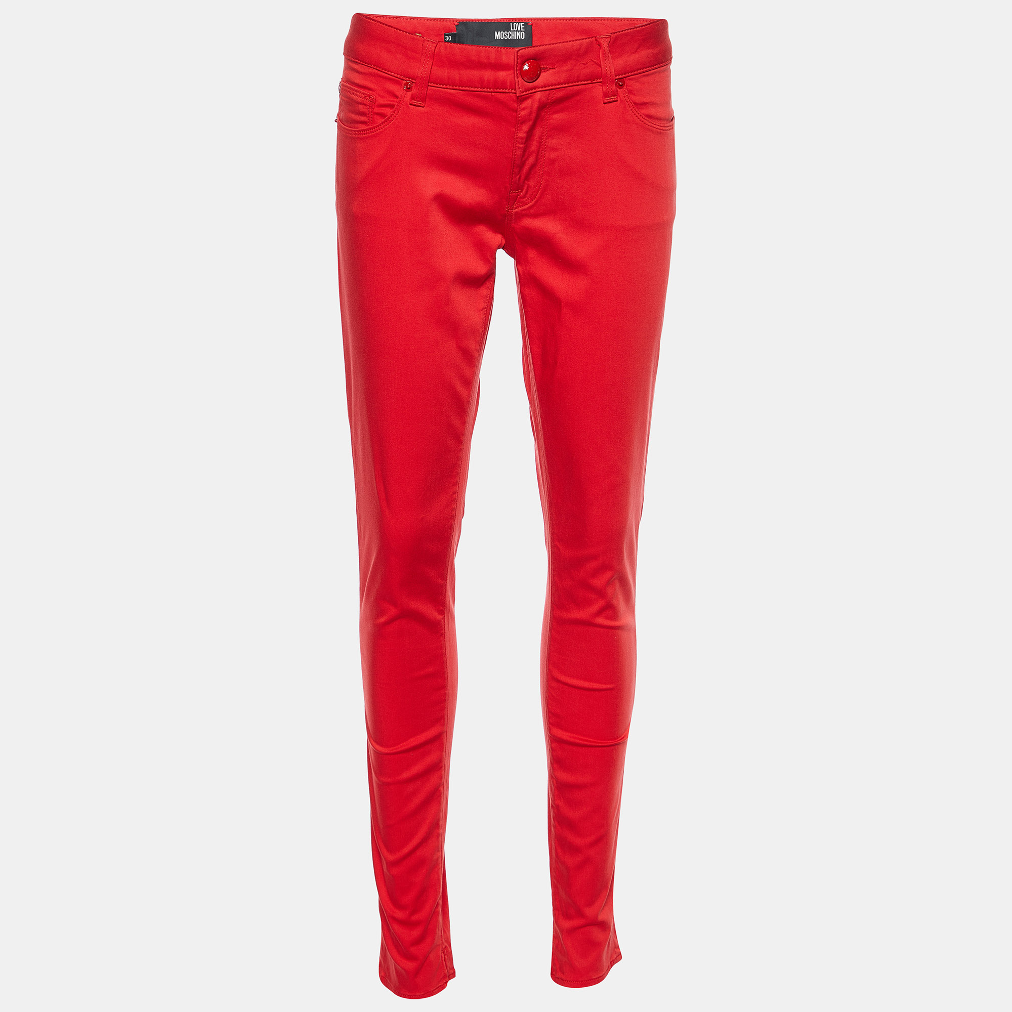 Love moschino red cotton embellished tapered pants m