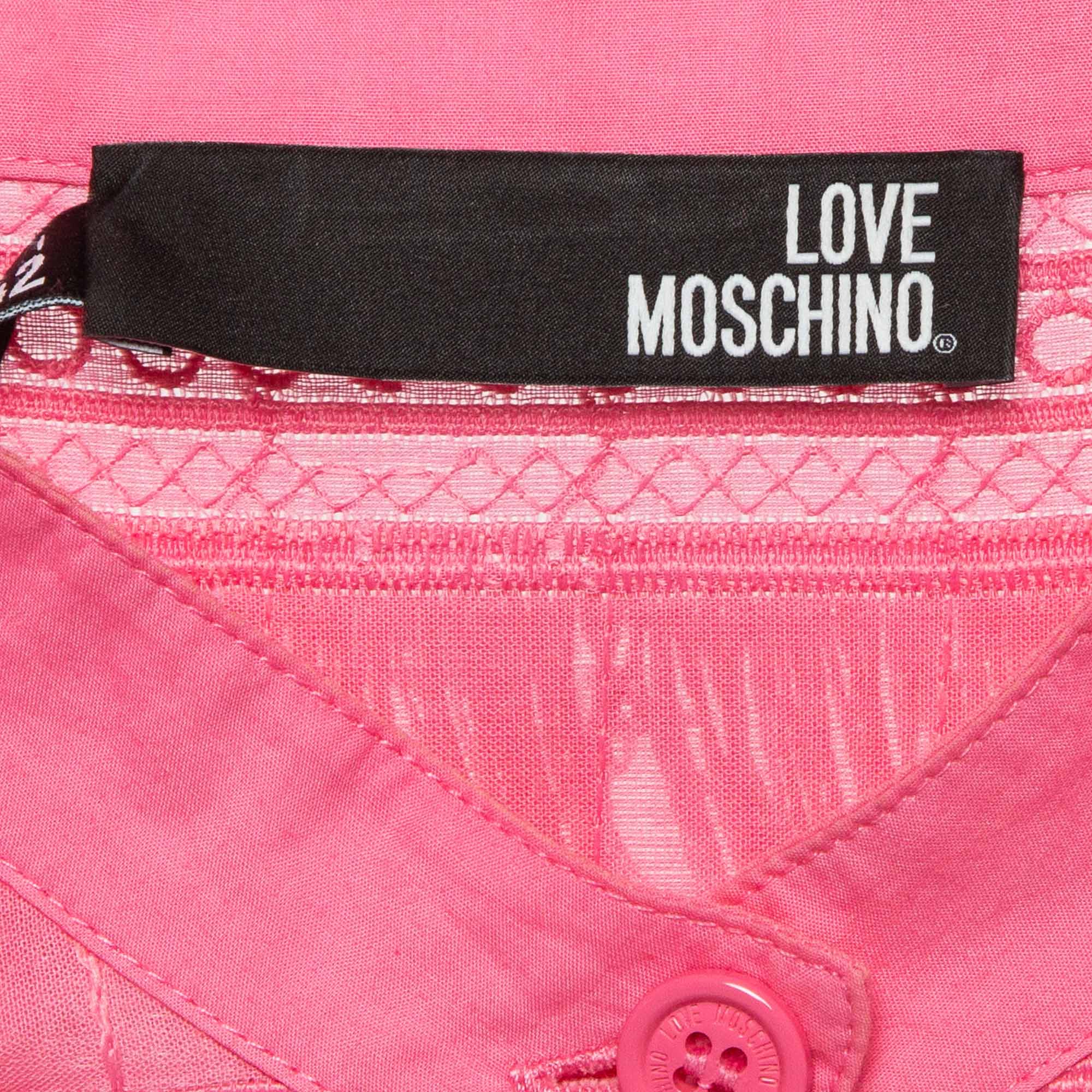 Love Moschino Pink Cotton Fringed Detail Shirt Dress M