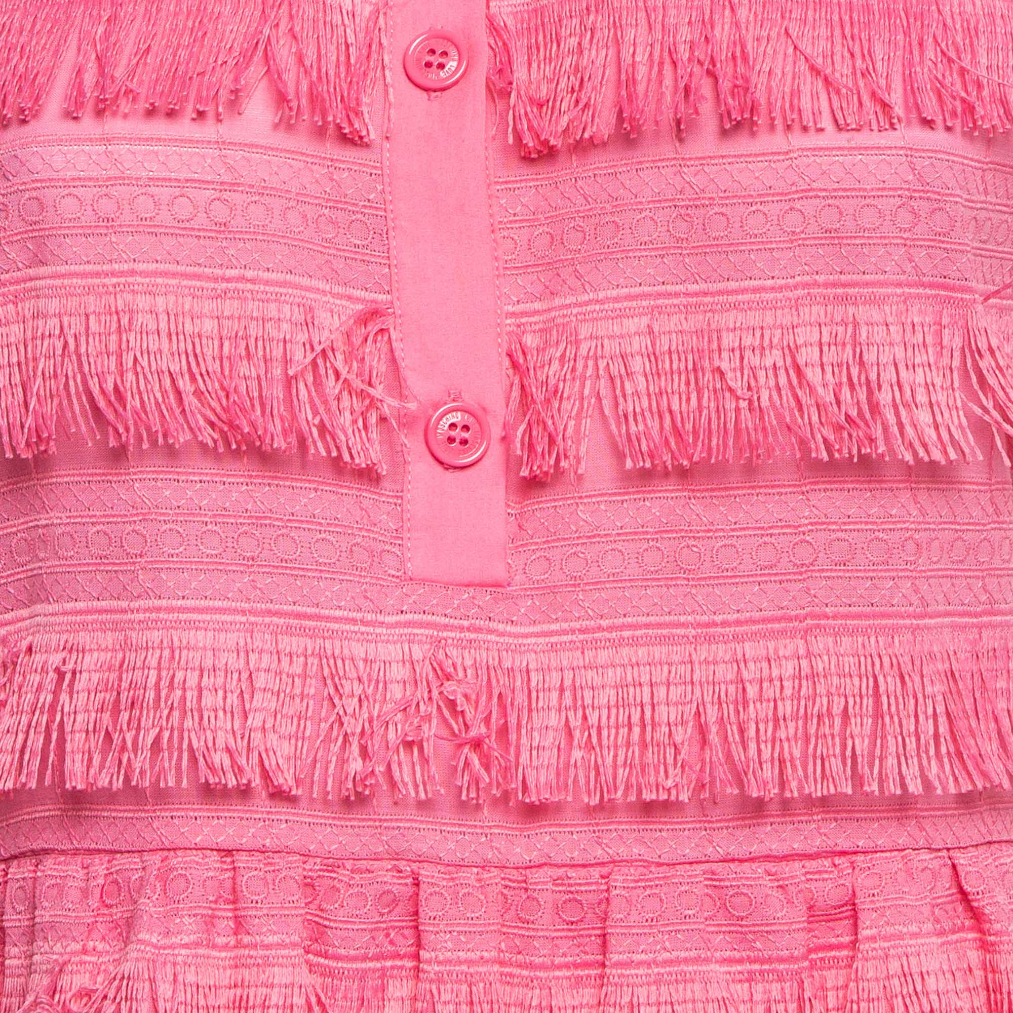 Love Moschino Pink Cotton Fringed Detail Shirt Dress M