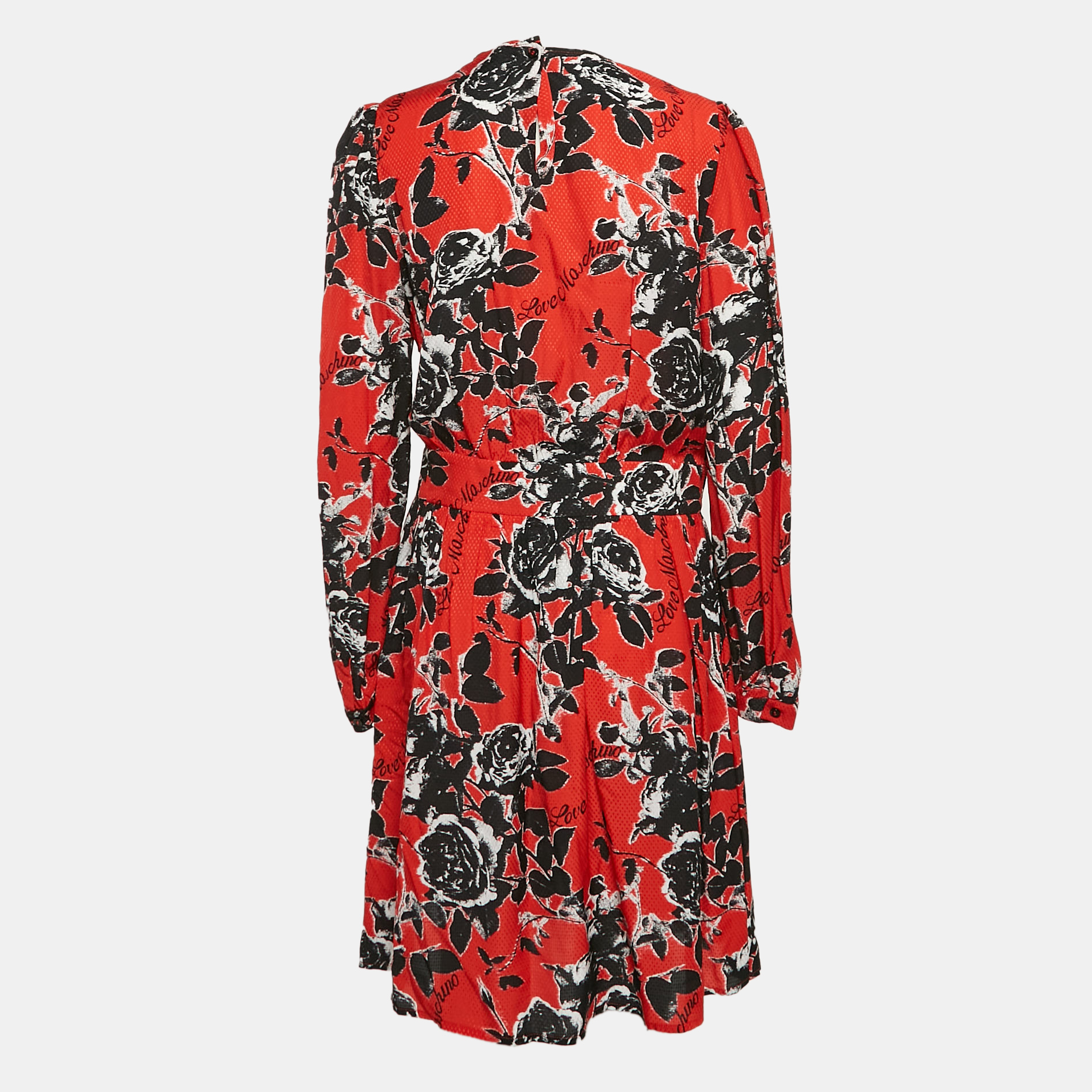 Love Moschino Red Textured Floral Print Crepe Short Dress M