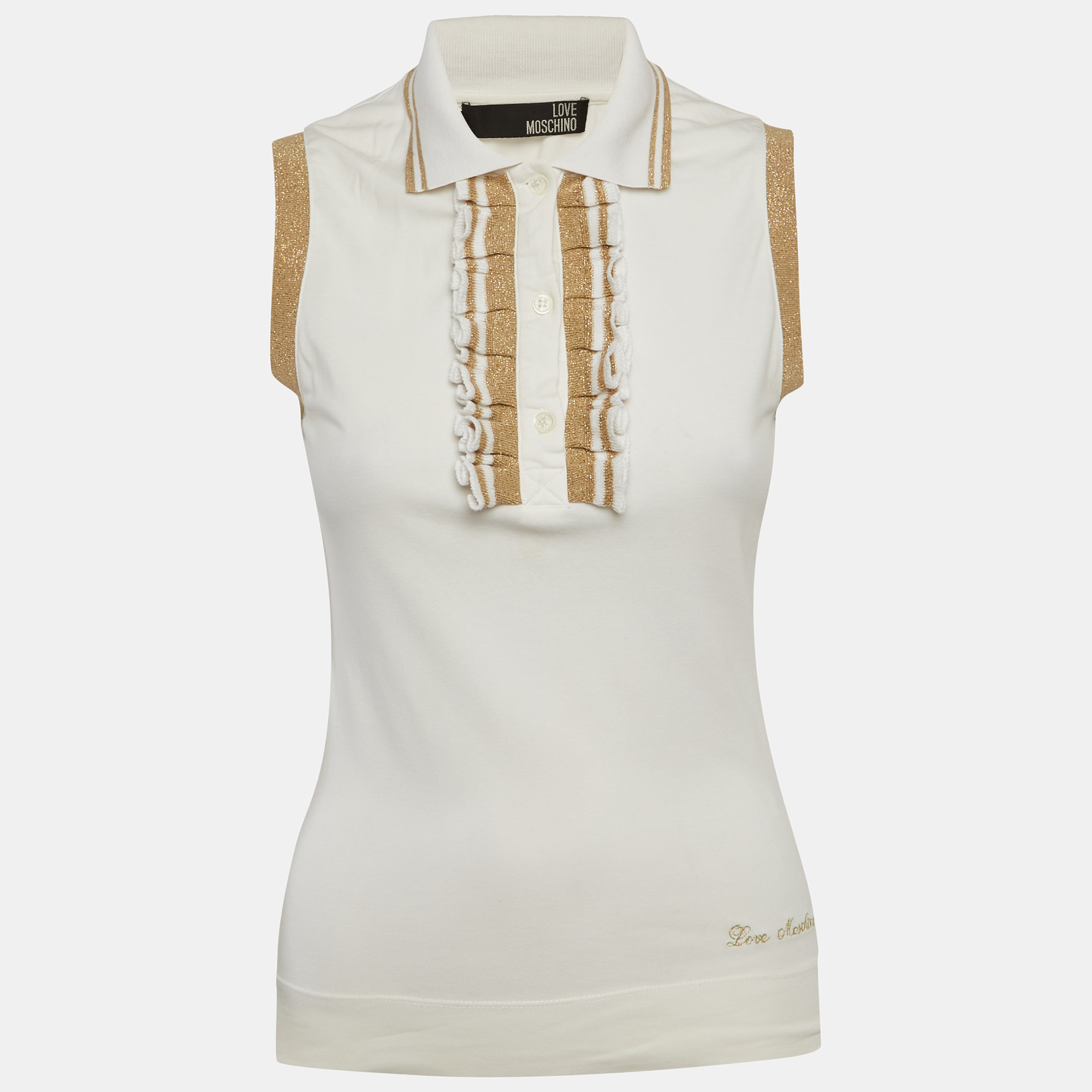 Love Moschino White Jersey Ruffled Sleeveless T-Shirt M
Love Moschino White Jersey Ruffled Sleeveless T-Shirt M