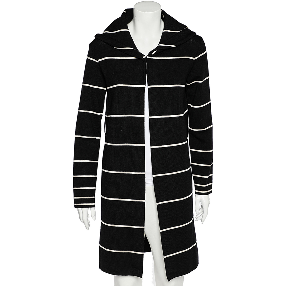 

Love Moschino Black Striped Wool Hooded Mid Length Overcoat