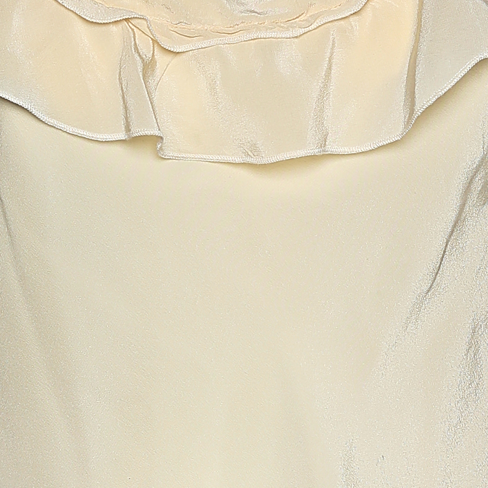Love Moschino Cream Silk Ruffled Neck Sleeveless Top S