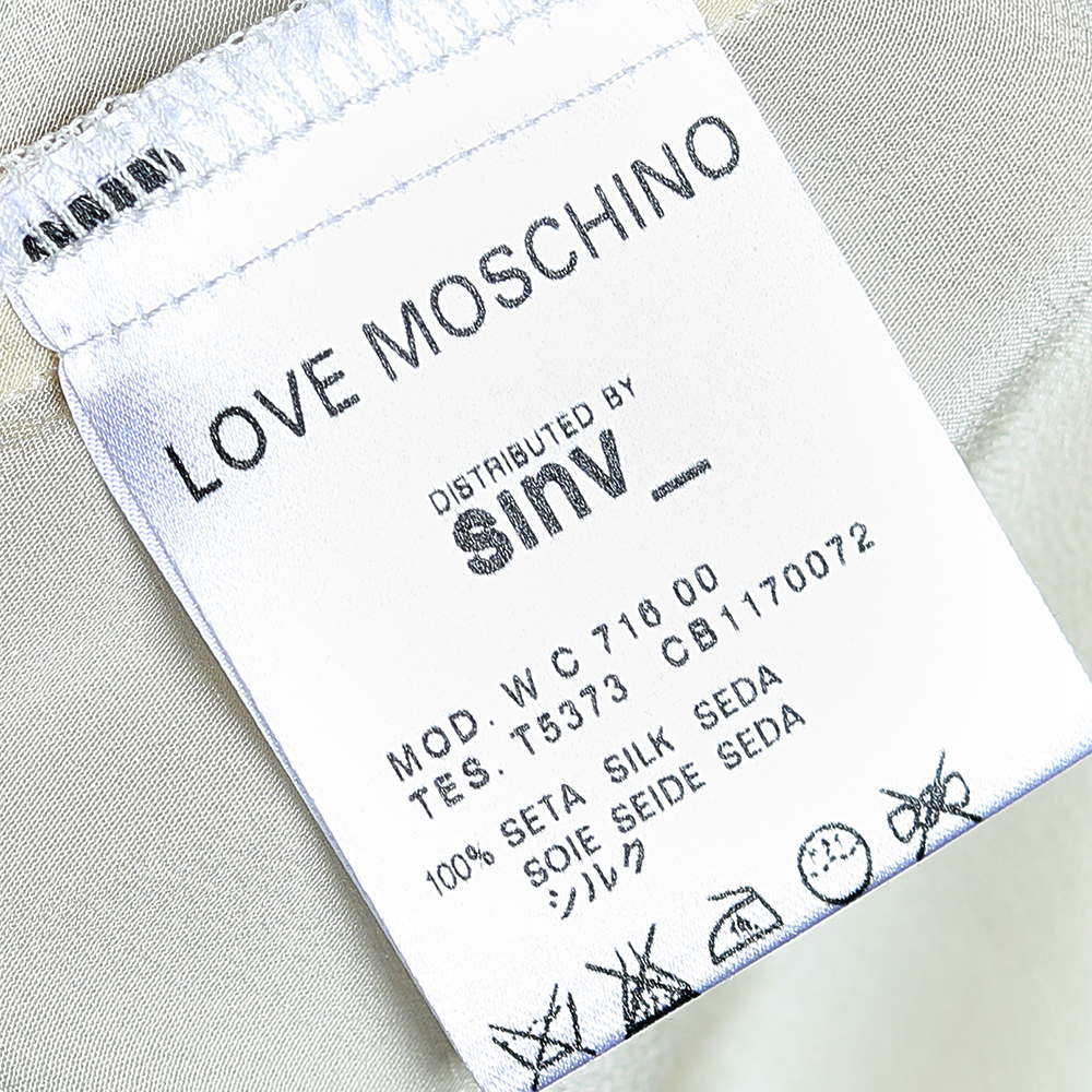 Love Moschino Cream Silk Ruffled Neck Sleeveless Top S