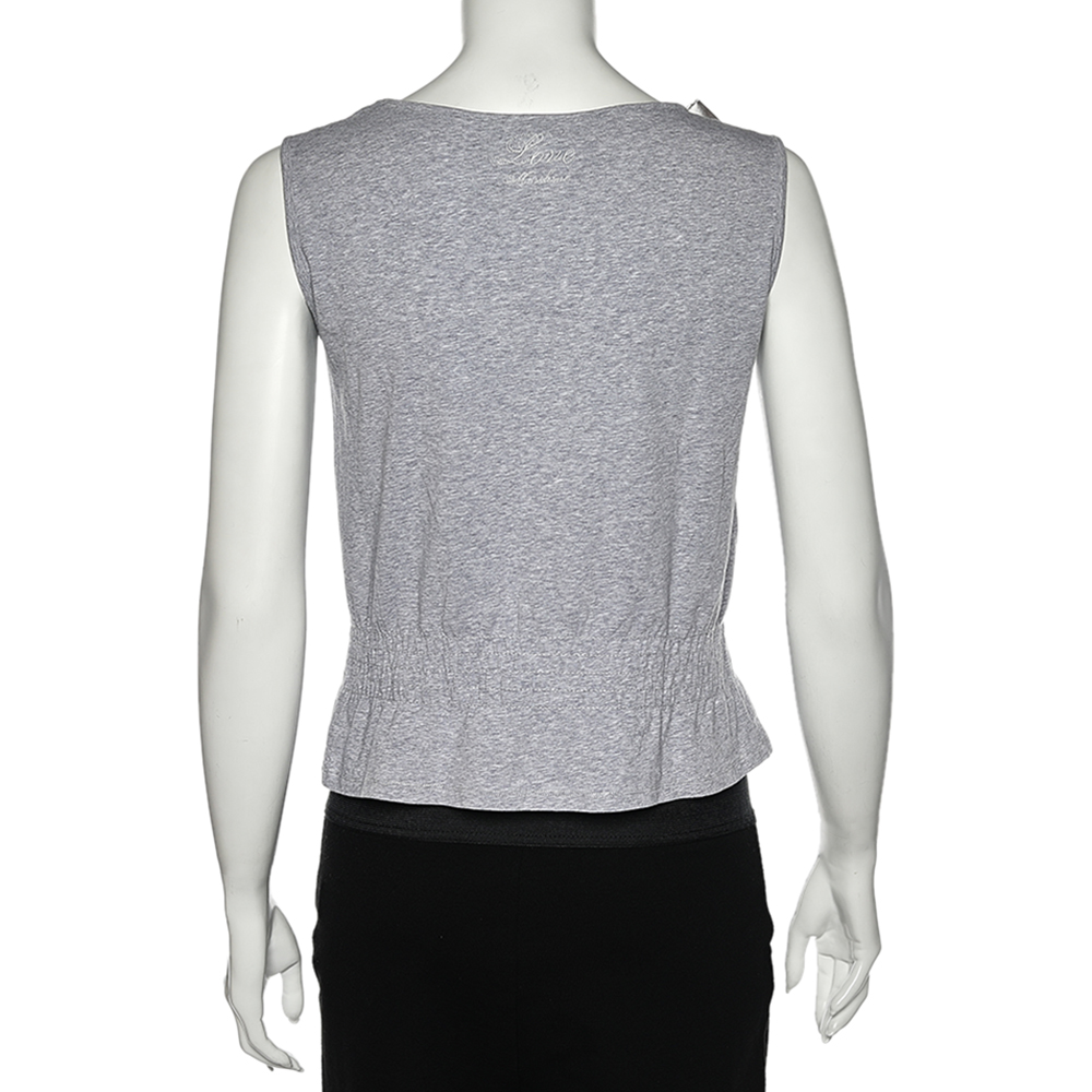Love Moschino Grey Cotton Bow Detailed Sleeveless Top M
