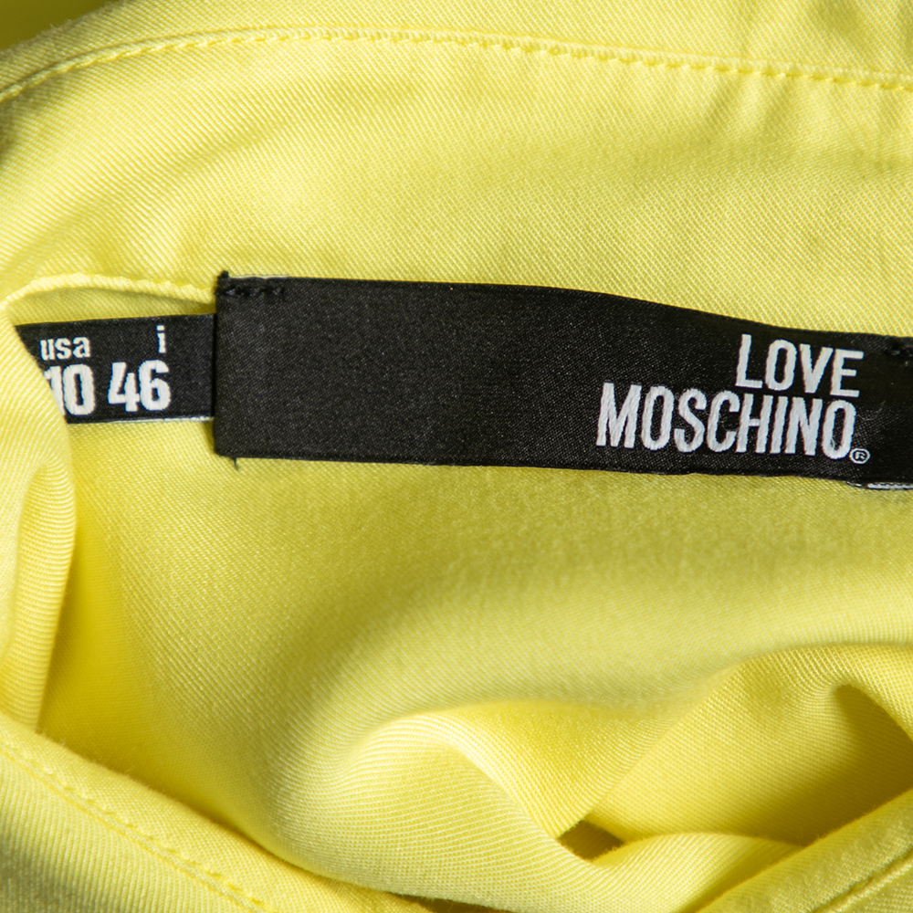Love Moschino Yellow Printed Twill Sleeveless Shirt L