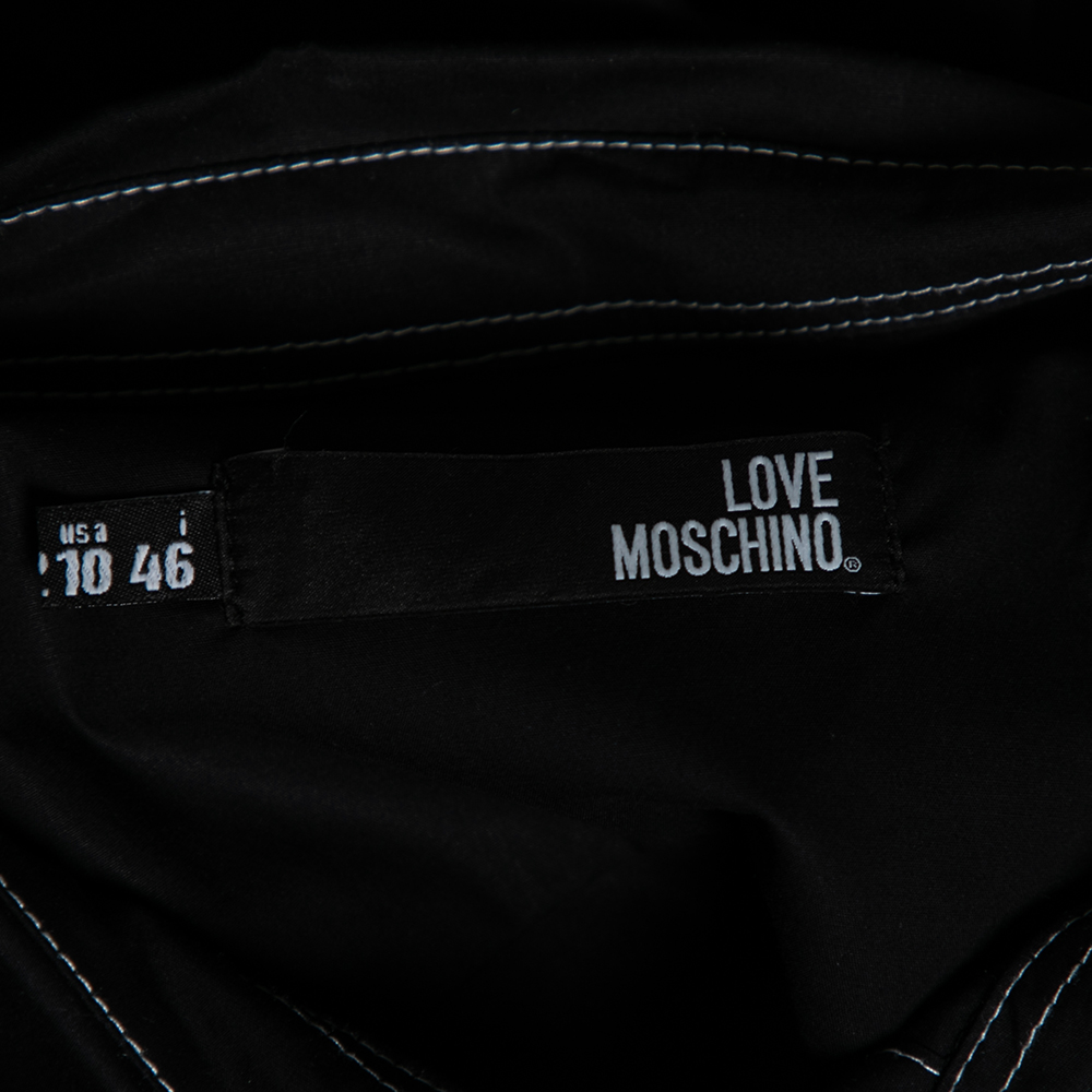Love Moschino Black Cotton Heart Embroidered Sleeveless Shirt L