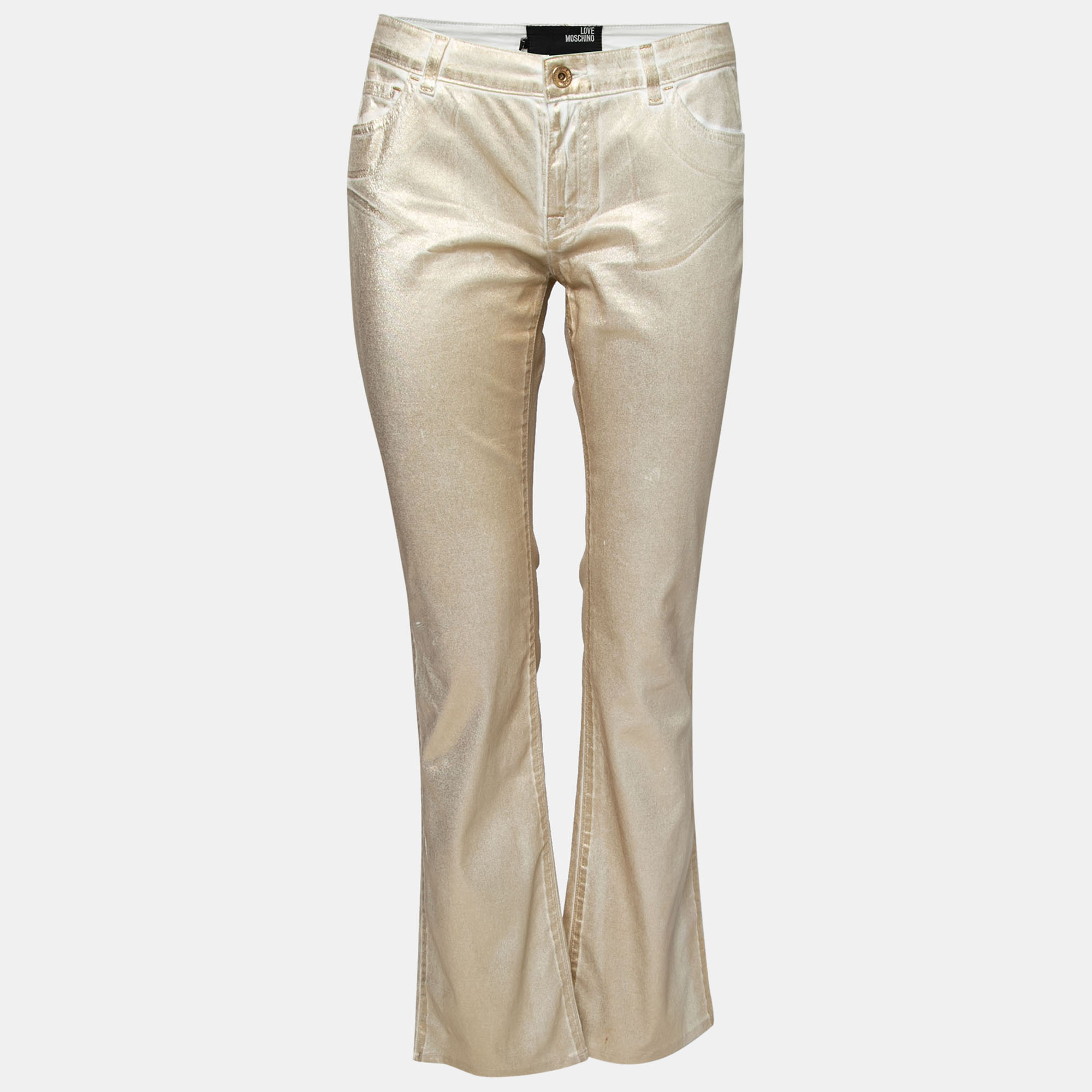 Love Moschino Gold Foil Print Denim Straight Fit Jeans M/Waist: 30.5