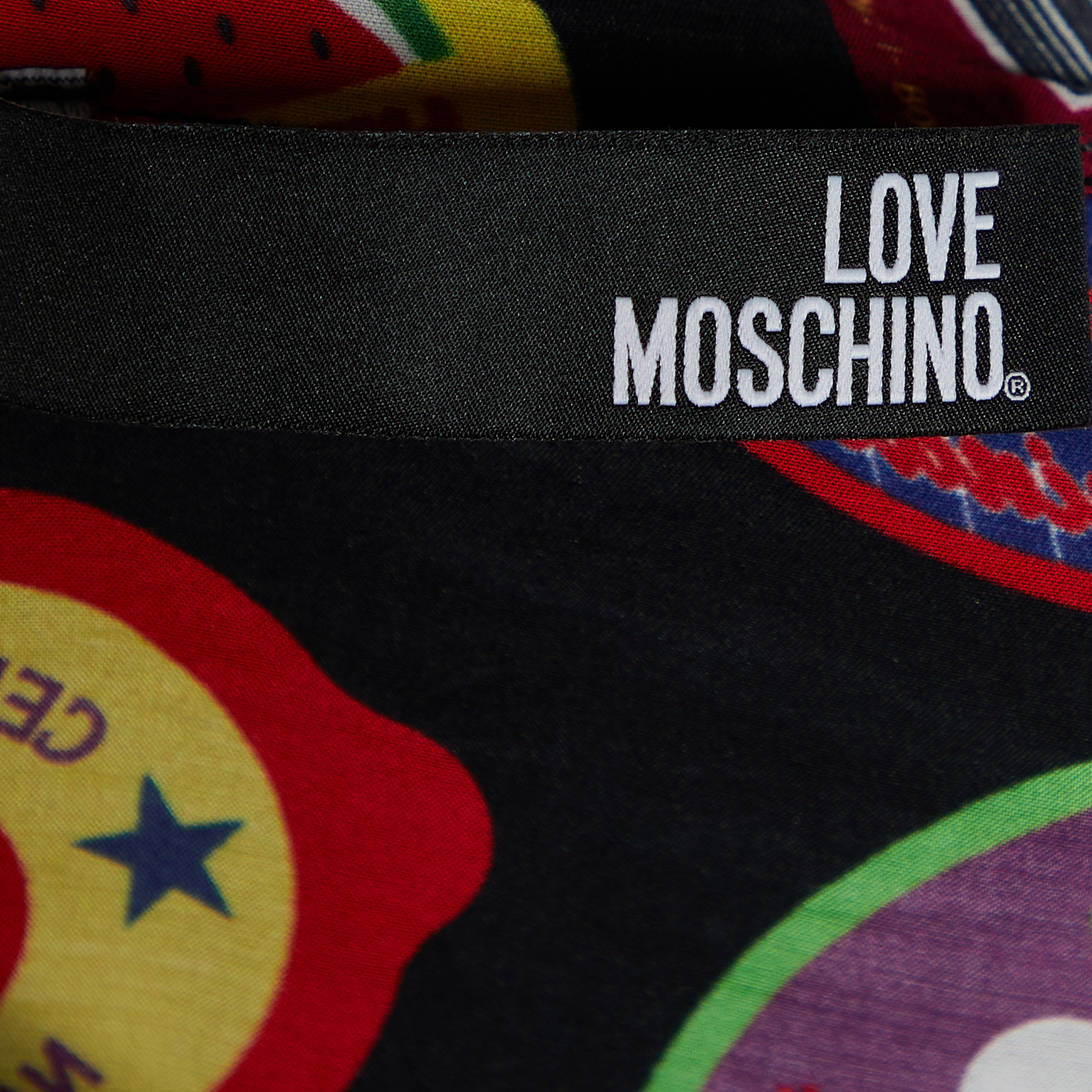 Love Moschino Multicolor Printed Silk Blend Neck Tie Detail Shirt S