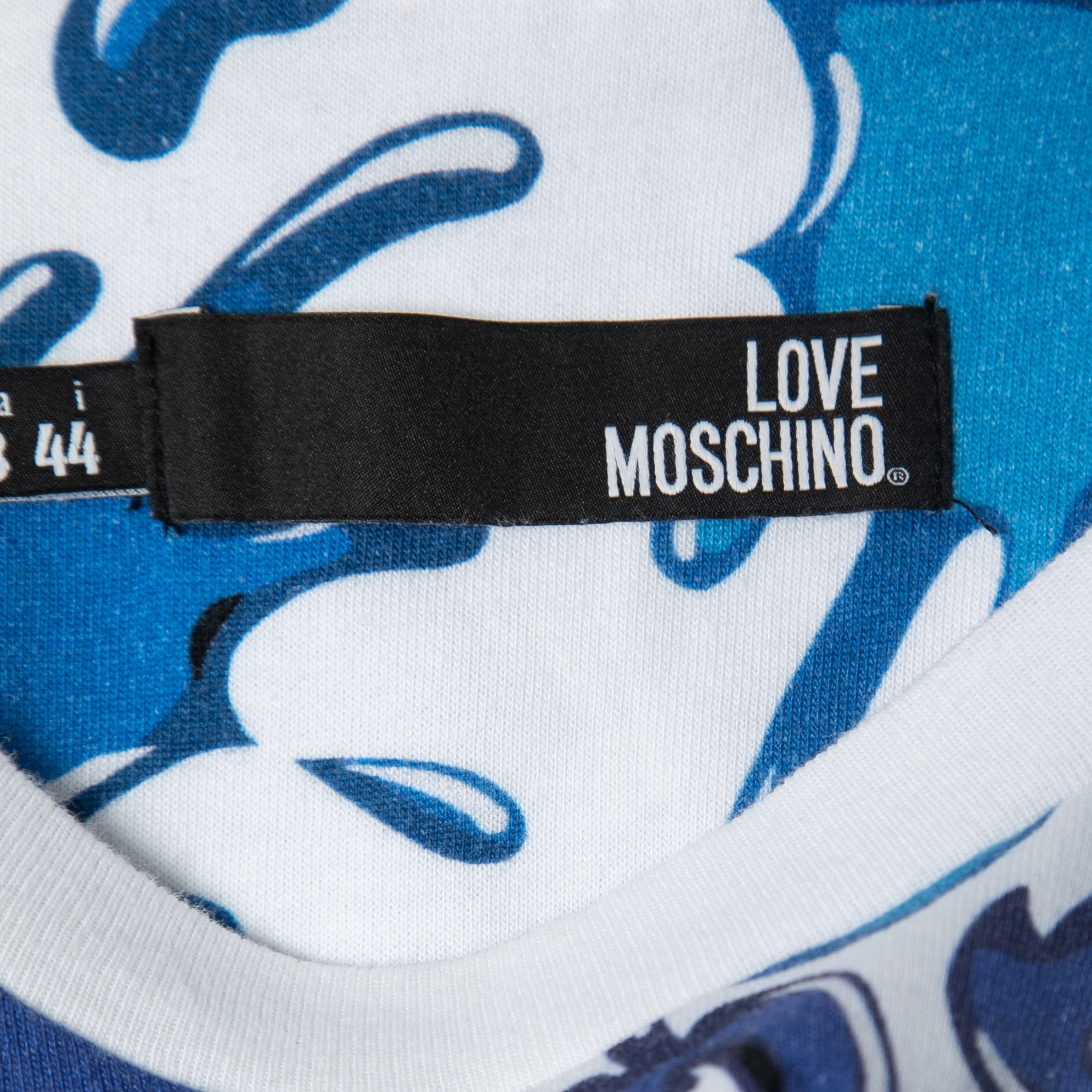 Love Moschino White/Blue Splash Printed Cotton T Shirt M