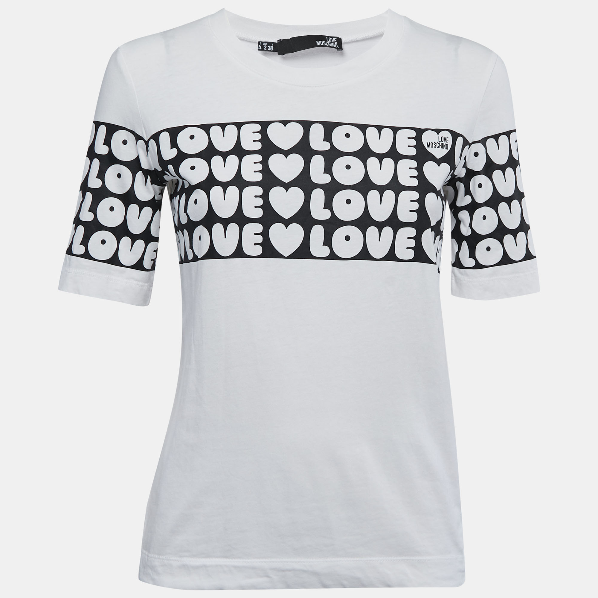Love Moschino White Love Print Cotton Crew Neck T-Shirt S