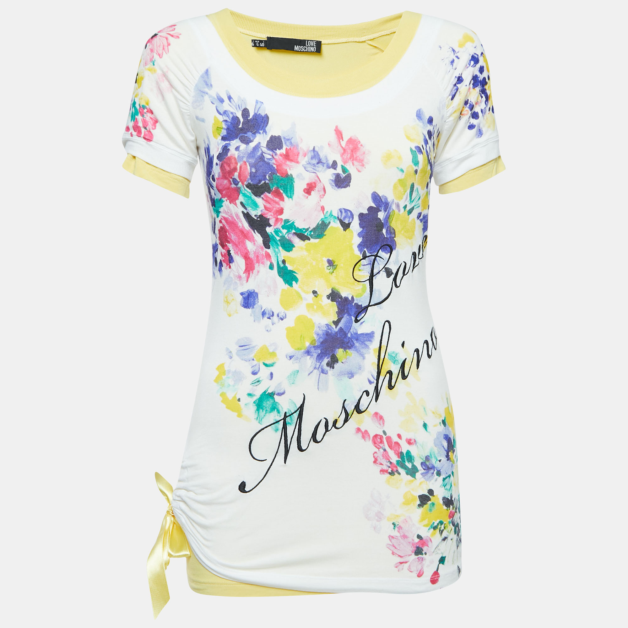 Love Moschino Multicolor Floral Print Knit Inlay T-Shirt S