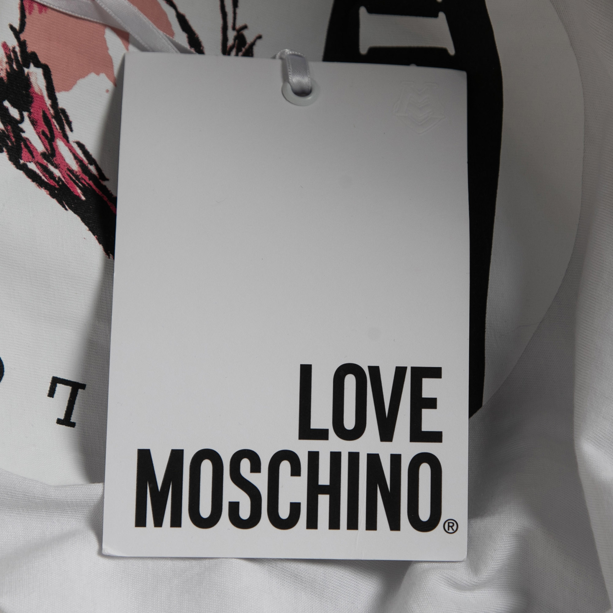 Love Moschino White Logo Print Cotton Draped Half Sleeve T-Shirt S
