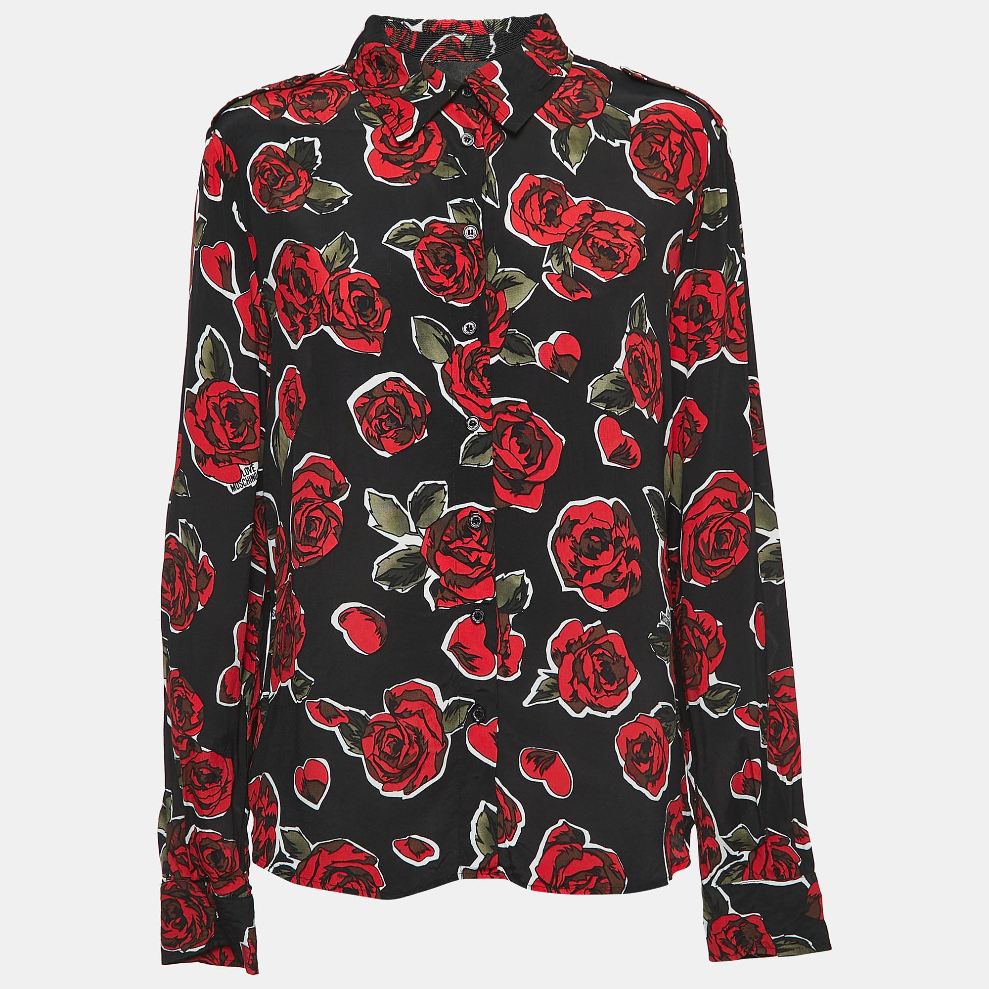 Love Moschino Black Floral Print Crepe Button Front Shirt Blouse L