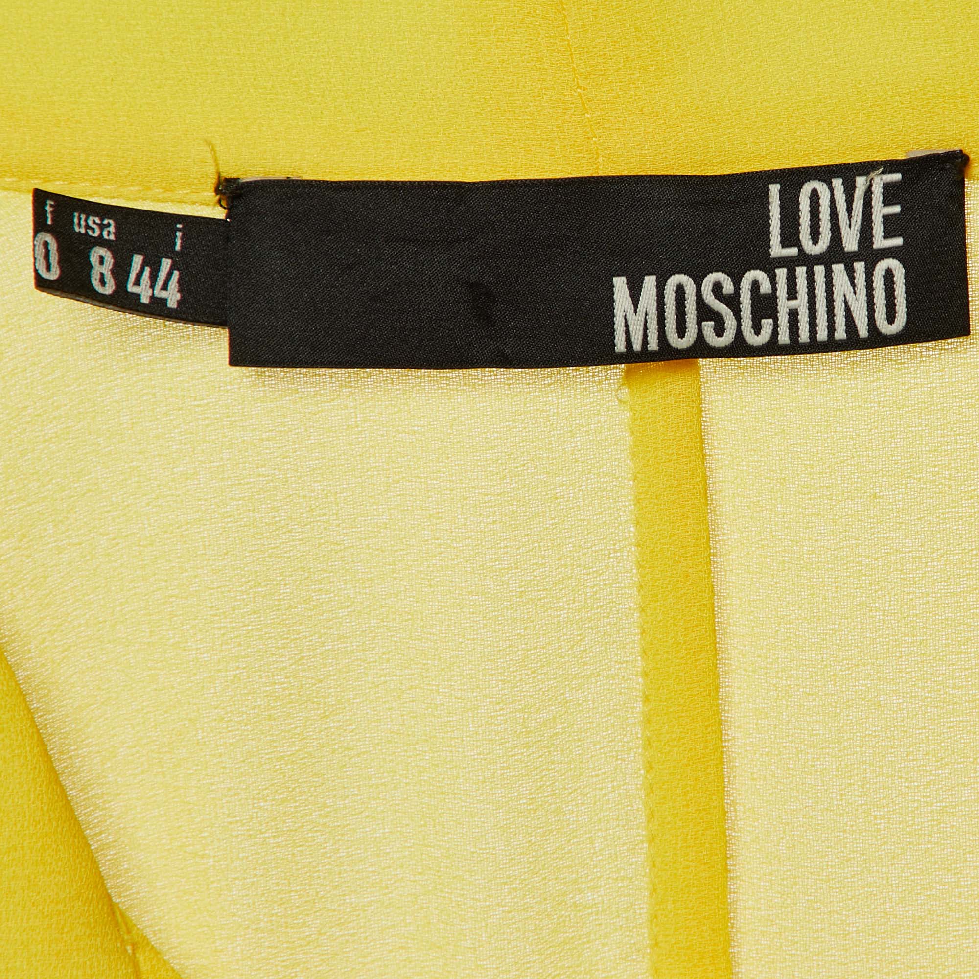 Love Moschino Yellow  Chiffon Pleated Detail Button Front Sleeveless Shirt M