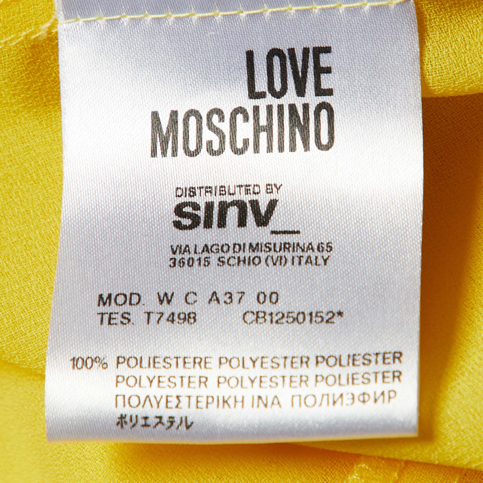 Love Moschino Yellow  Chiffon Pleated Detail Button Front Sleeveless Shirt M