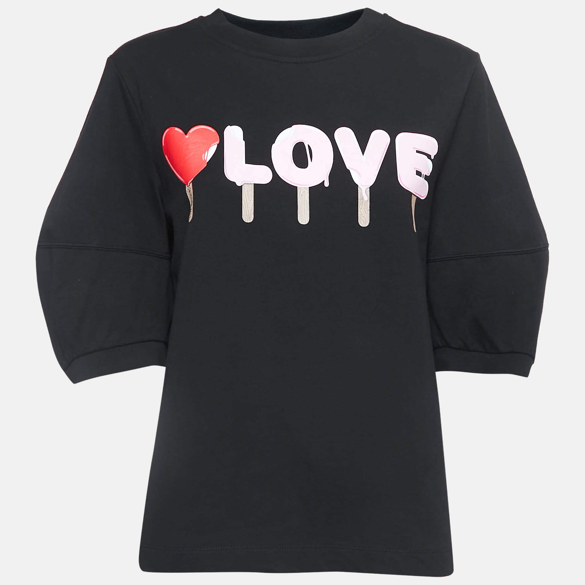 Love Moschino Black Digital Print Cotton Dramatic Sleeve T-Shirt S
