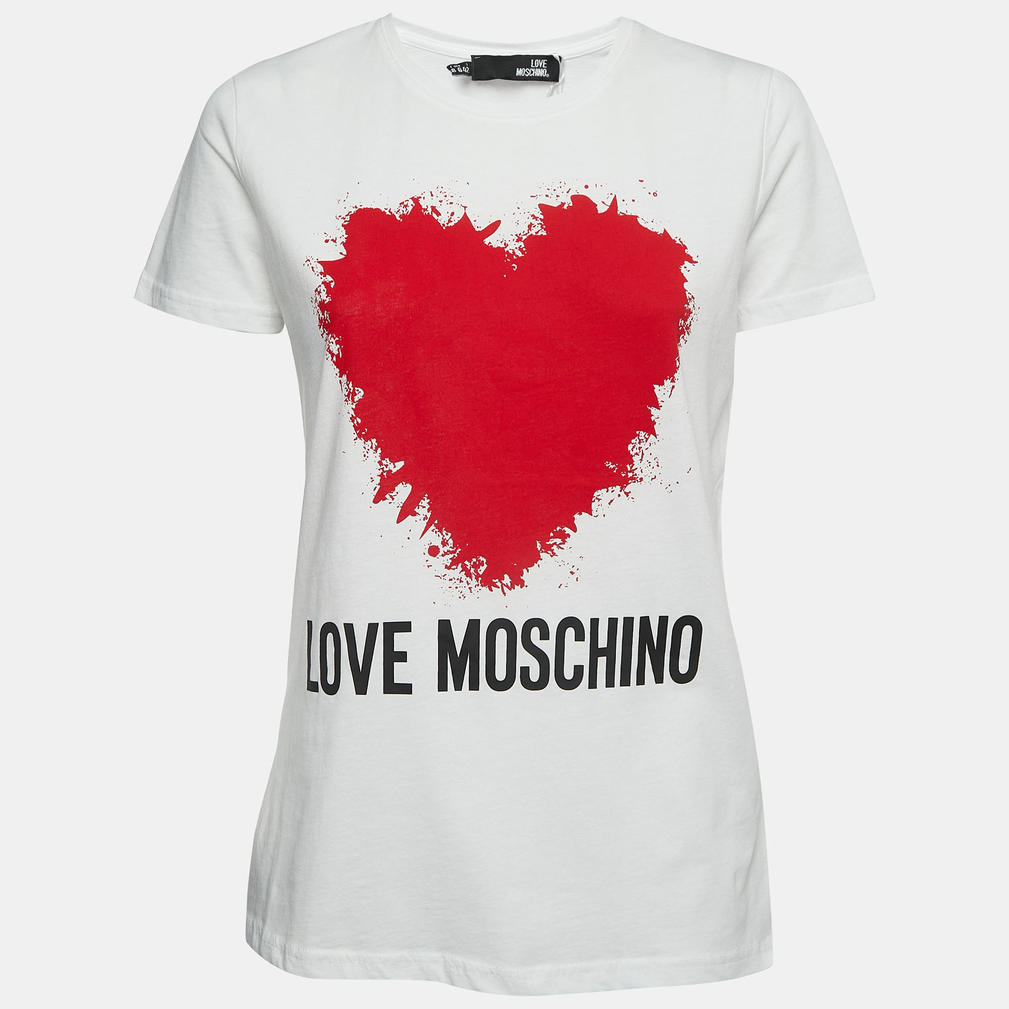 Love Moschino White Logo Heart Print Cotton Short Sleeve T-Shirt M