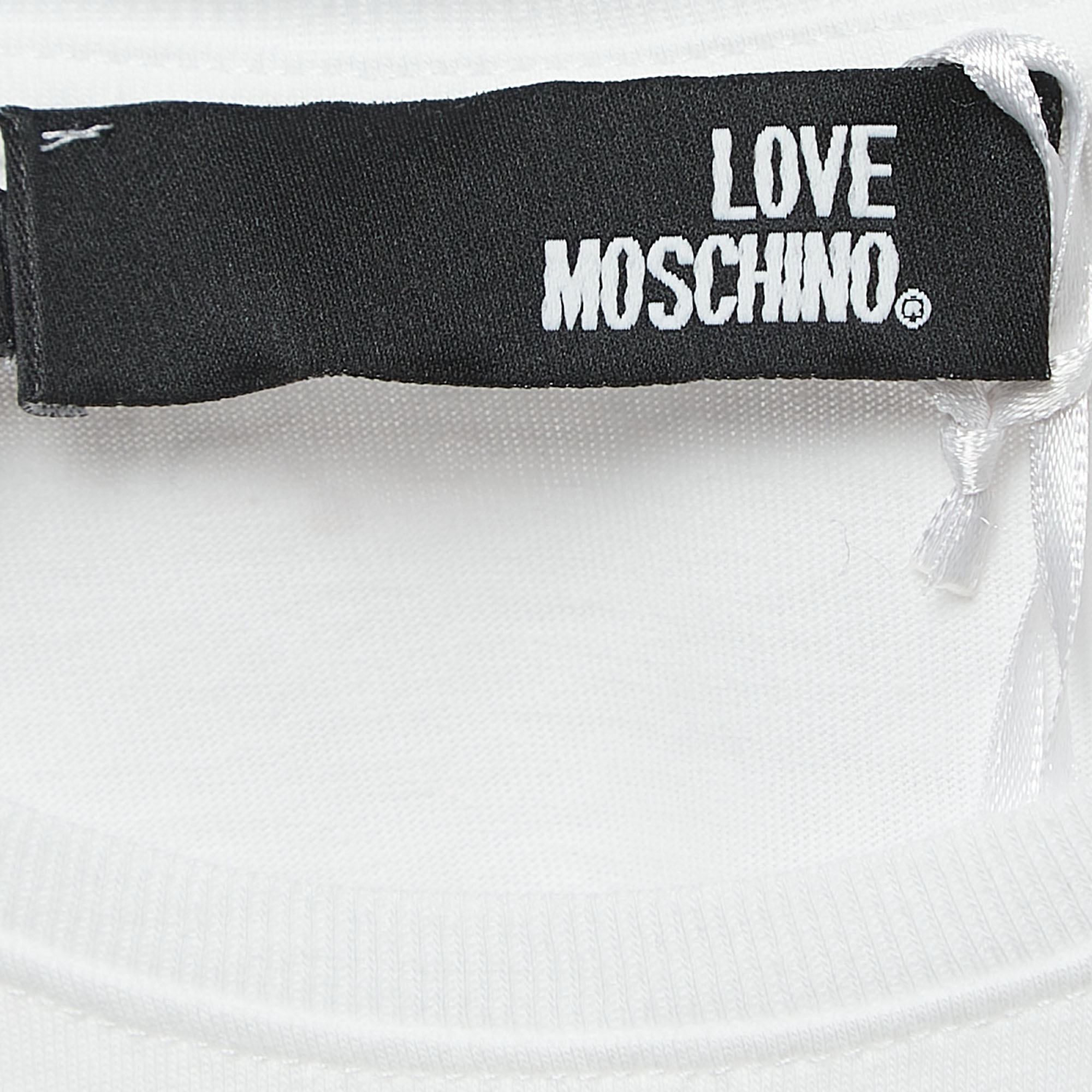 Love Moschino White Logo Heart Print Cotton Short Sleeve T-Shirt M