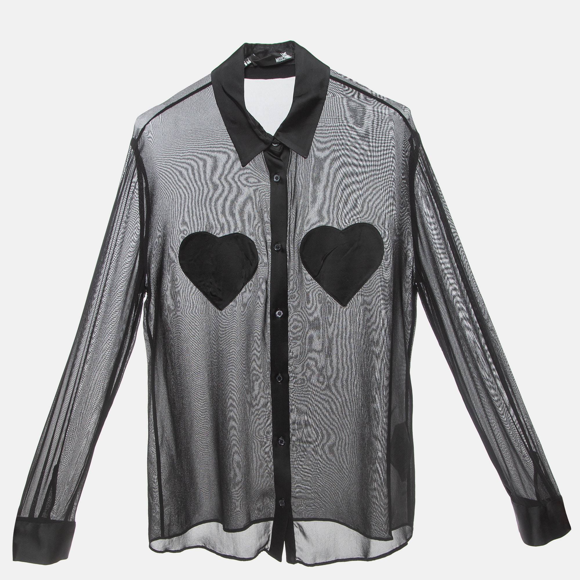 Love moschino black chiffon heart patched shirt l