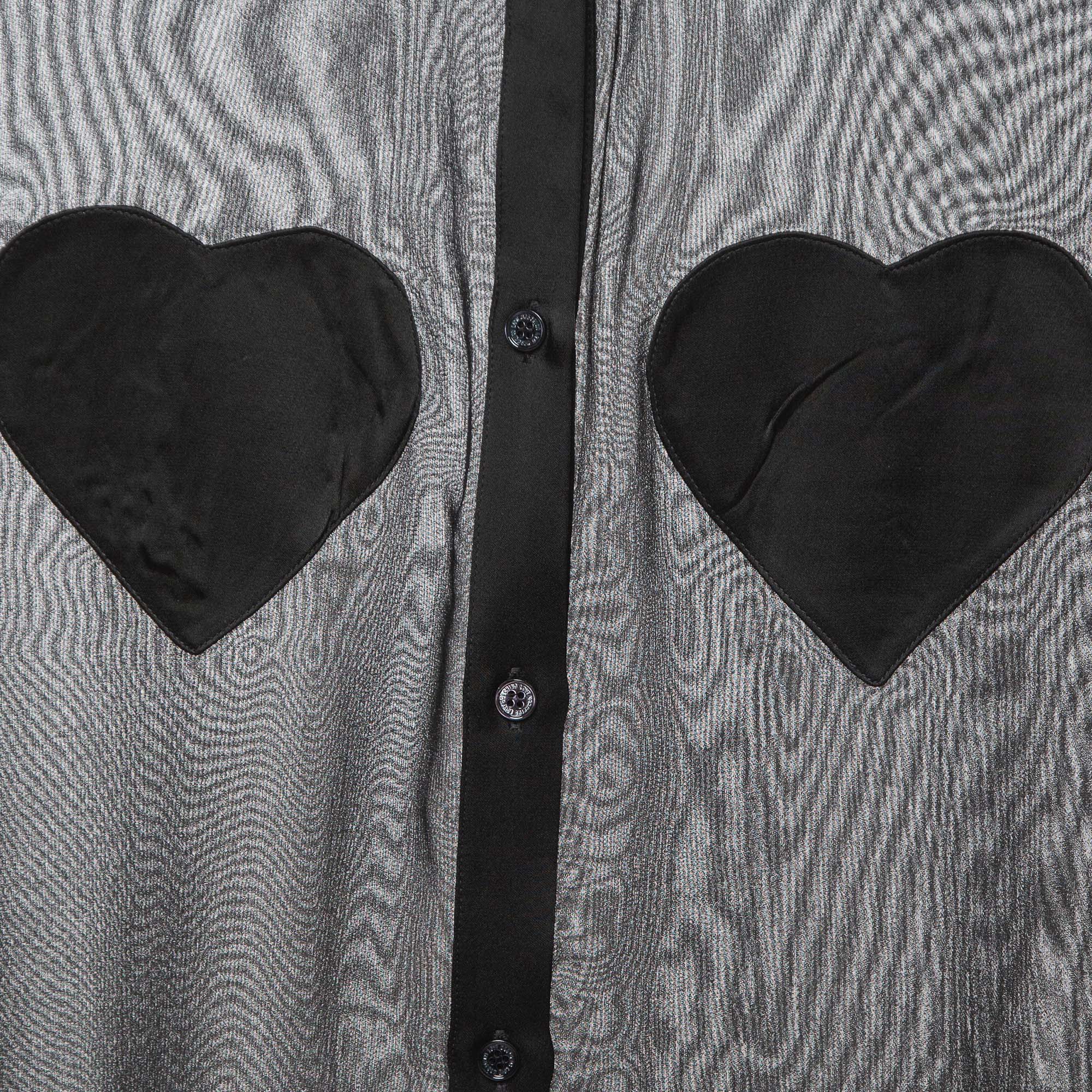 Love Moschino Black Chiffon Heart Patched Shirt L