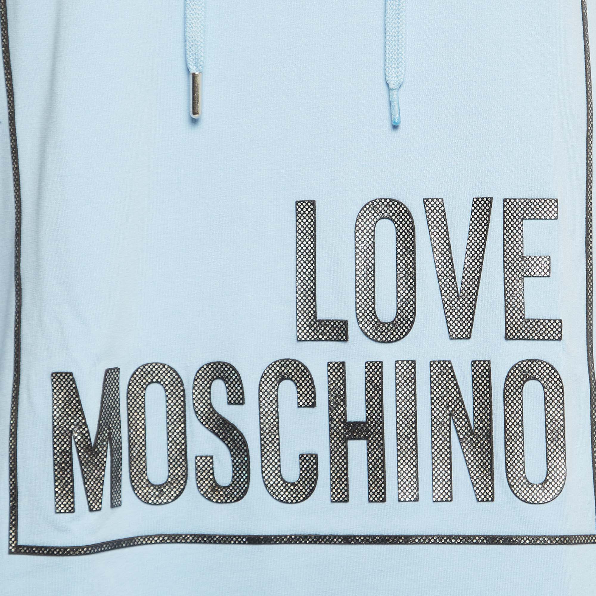 Love Moschino Blue Cotton Frame Logo Hoodie Dress S