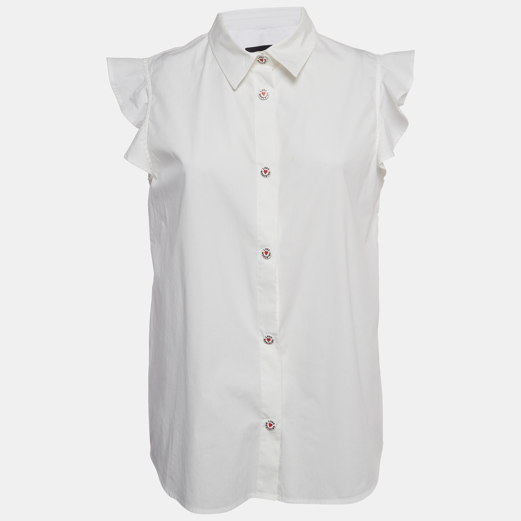 Love moschino white cotton buttoned sleeveless shirt blouse l
