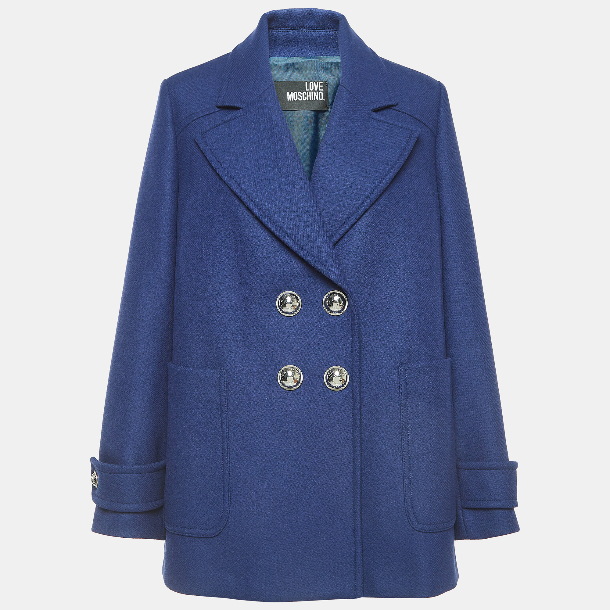Love Moschino Blue Wool Blend Double Breasted Coat M