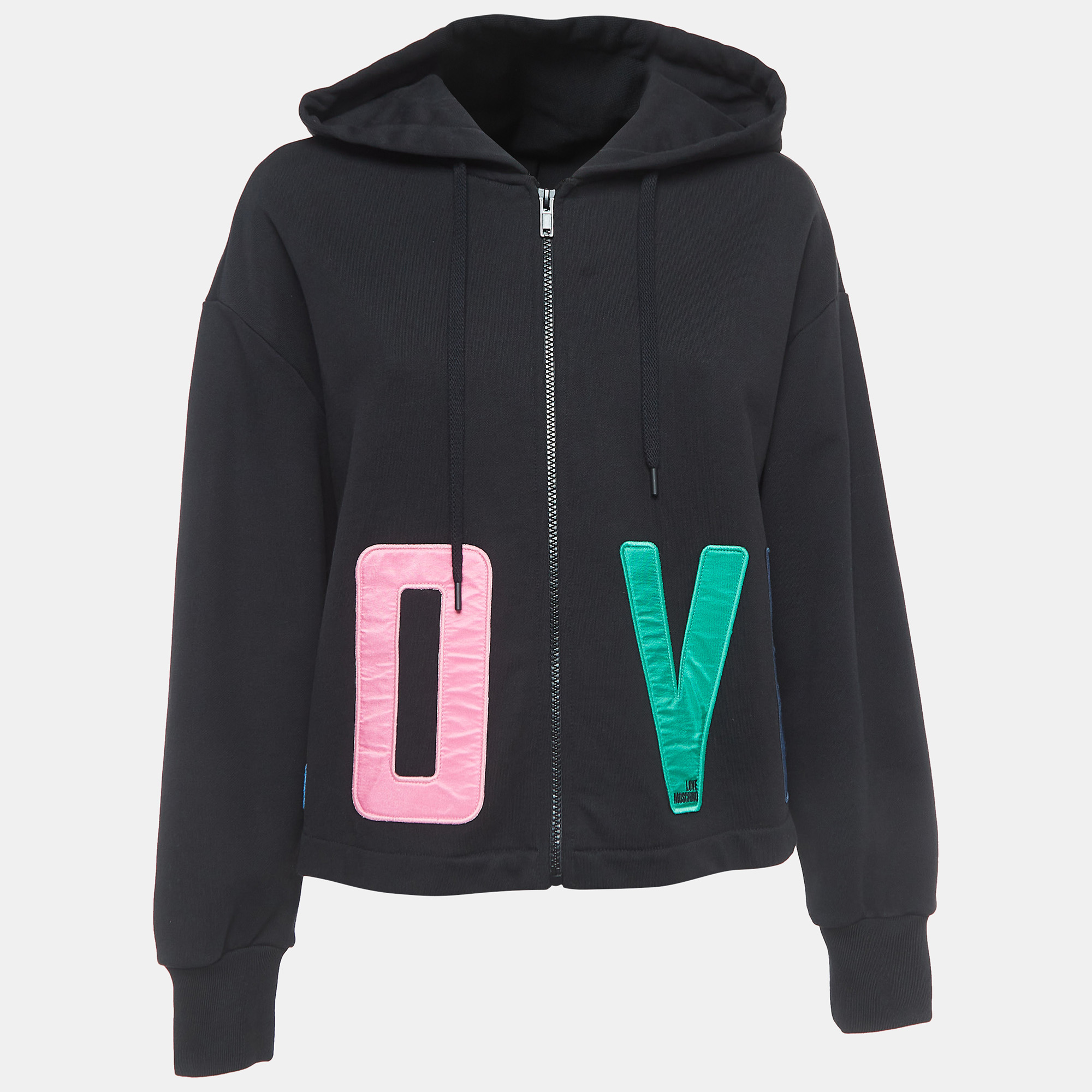 Love Moschino Black Cotton Love Patch Oversize Hooded Sweatshirt S