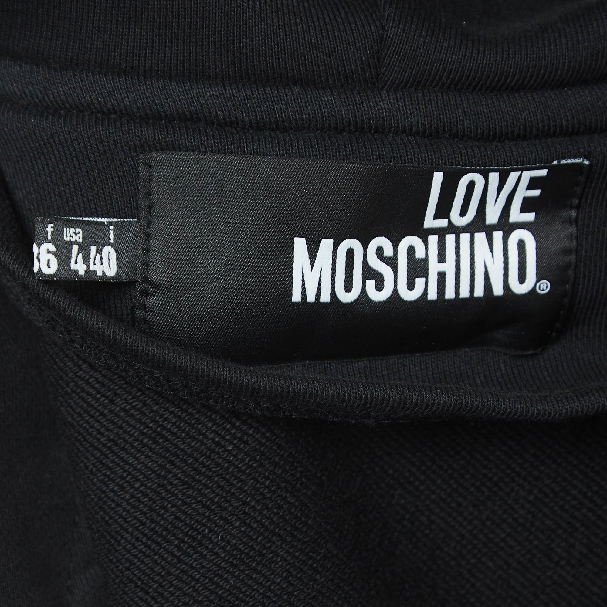 Love Moschino Black Cotton Love Patch Oversize Hooded Sweatshirt S